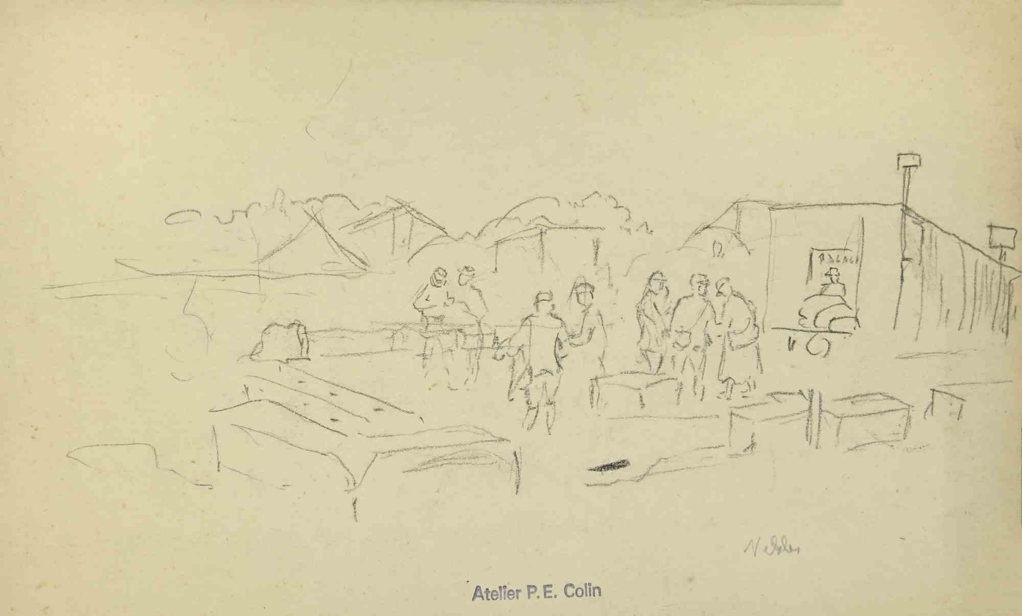 Soldiers Campsite is a drawing realized by Paul Emile Colin in the mid-20th Century.

Carbon Pencil on ivory-colored paper

Stamped on the lower.

Good conditions with slight foxing.

The artwork is realized through deft expressive strokes.