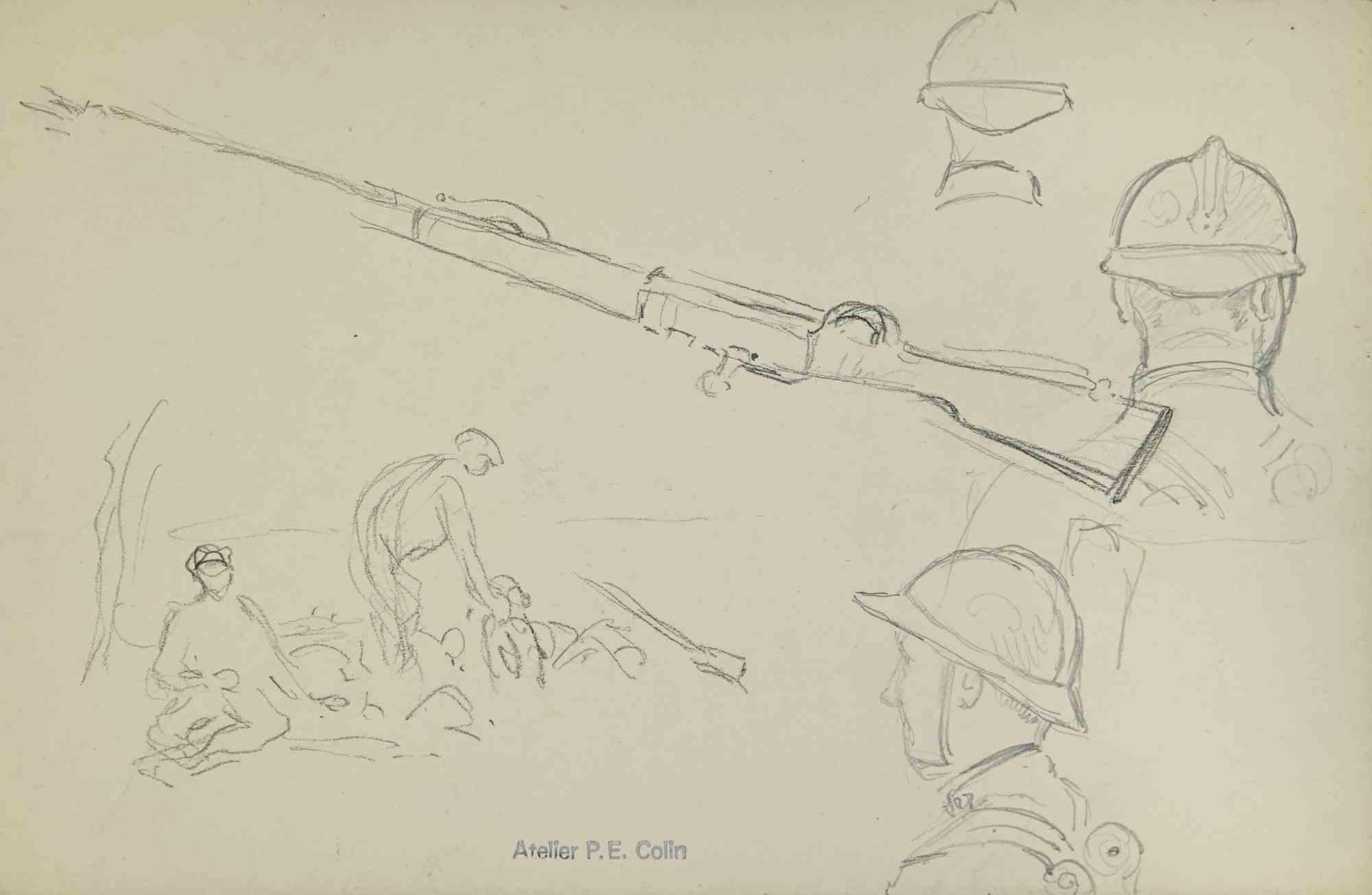 Soldiers is a drawing realized by Paul Emile Colin in the mid-20th Century.

Carbon Pencil on ivory-colored paper

Stamped on the lower.

Good conditions with slight foxing.

The artwork is realized through deft expressive strokes.