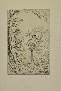 Vintage Swimming - Etching by Paul Emile Colin - Mid-20th Century