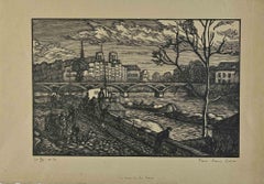 The Bridge - Woodcut by Paul Emile Colin - Mid-20th Century