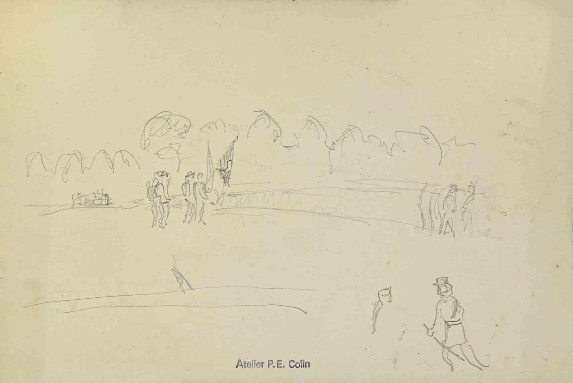 Le Camping est un dessin réalisé par Paul Emile Colin au milieu du 20ème siècle.

Crayon de carbone sur papier ivoire

Estampillé sur la partie inférieure.

Bon état avec de légères rousseurs.

L'œuvre d'art est réalisée à l'aide de traits