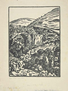 La cascata di Tivoli - Xilografia di Paul Emile Colin - 1930 ca.
