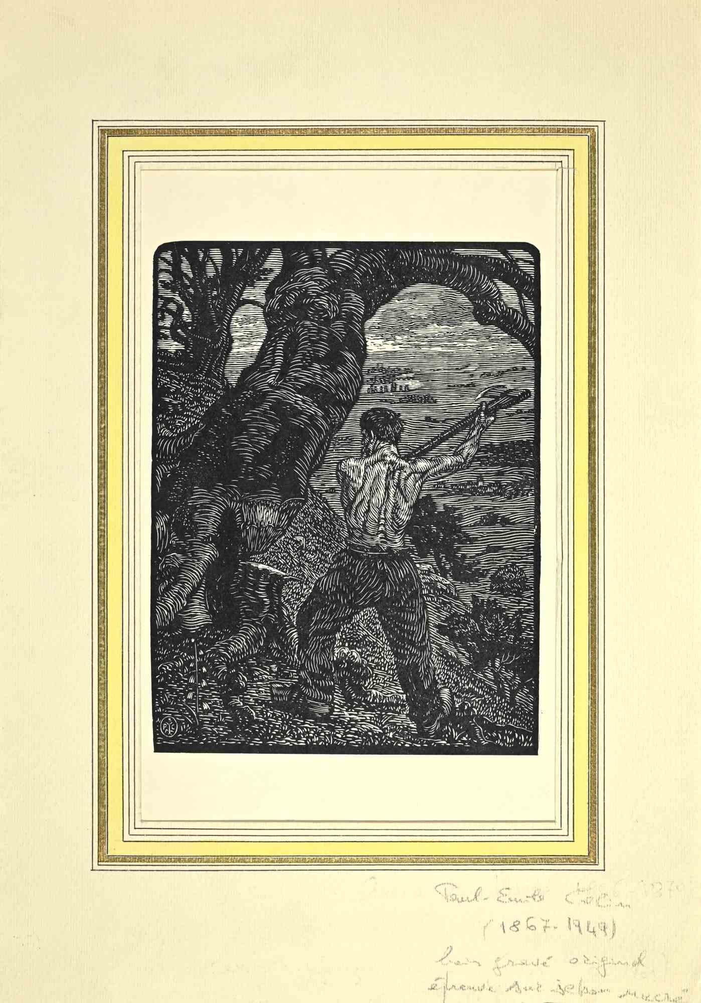 Gravure sur bois réalisée par P.E. Colin (1867-1949) au début du 20e siècle.

Sur papier Japon.

Maté.

Très bon état.