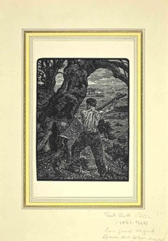 Antique The Woodcutter - Woodcut by Paul Emile Colin - Early 20th Century