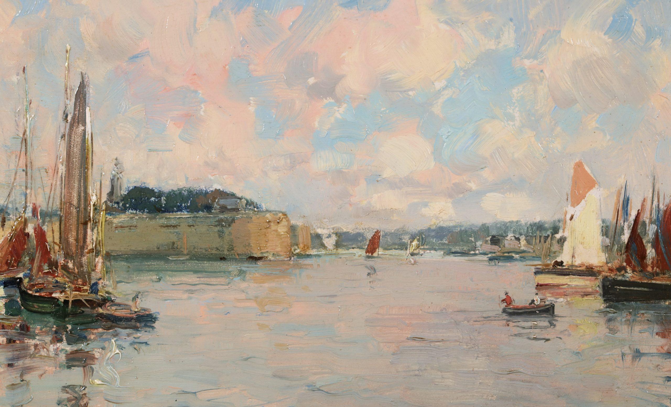 La entrada del puerto - Paisaje impresionista Pintura al óleo de Paul Emile Lecomte en venta 9