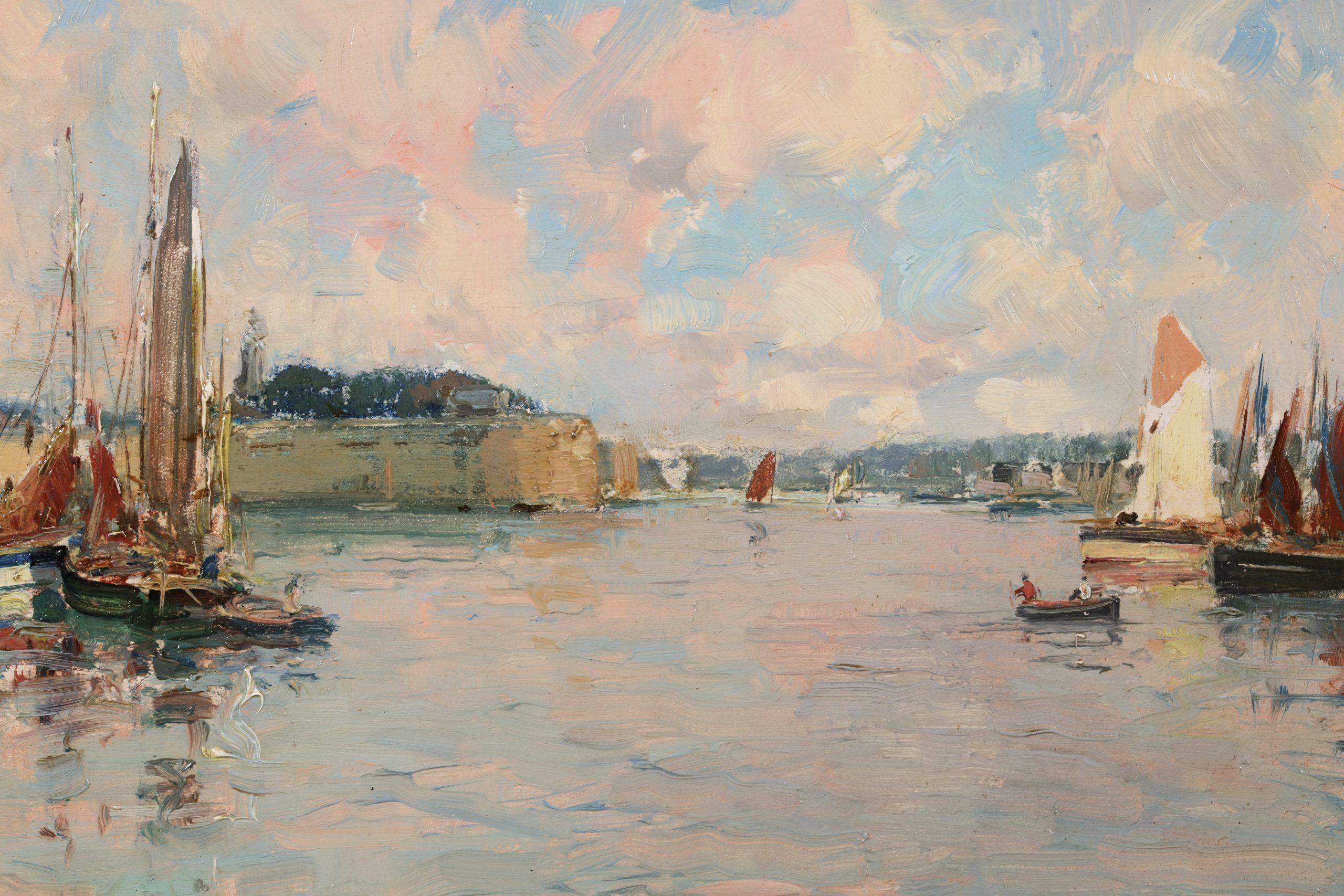 La entrada del puerto - Paisaje impresionista Pintura al óleo de Paul Emile Lecomte en venta 2