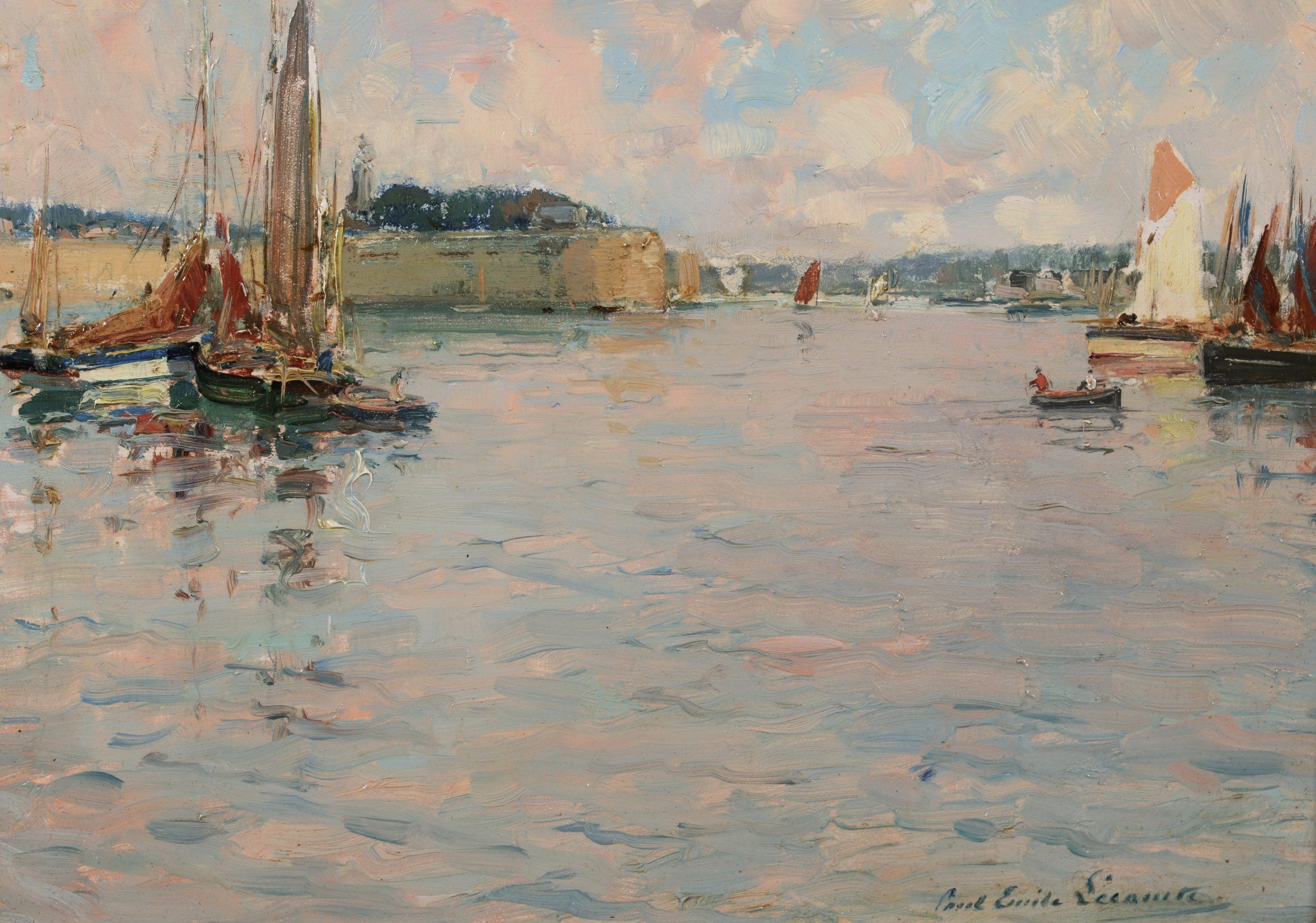 La entrada del puerto - Paisaje impresionista Pintura al óleo de Paul Emile Lecomte en venta 5