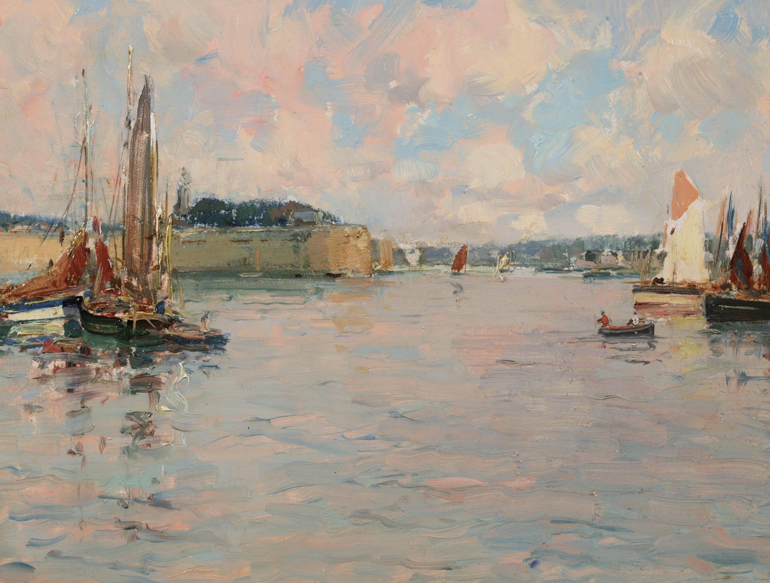 La entrada del puerto - Paisaje impresionista Pintura al óleo de Paul Emile Lecomte en venta 6