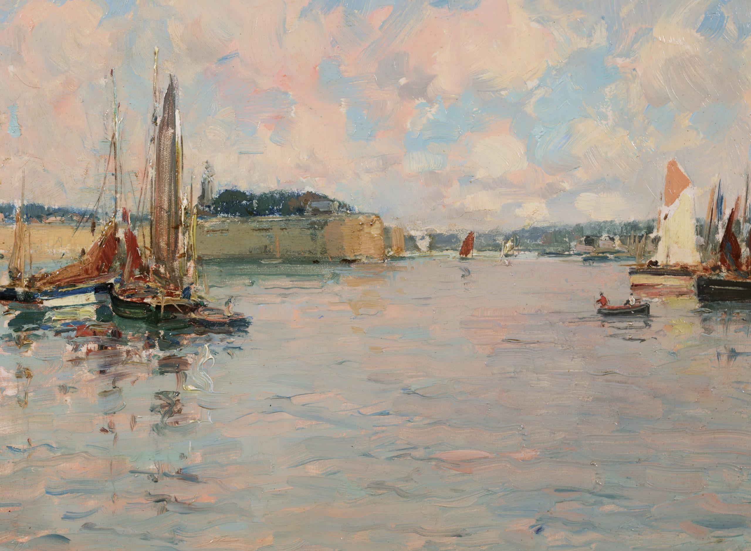 La entrada del puerto - Paisaje impresionista Pintura al óleo de Paul Emile Lecomte en venta 7