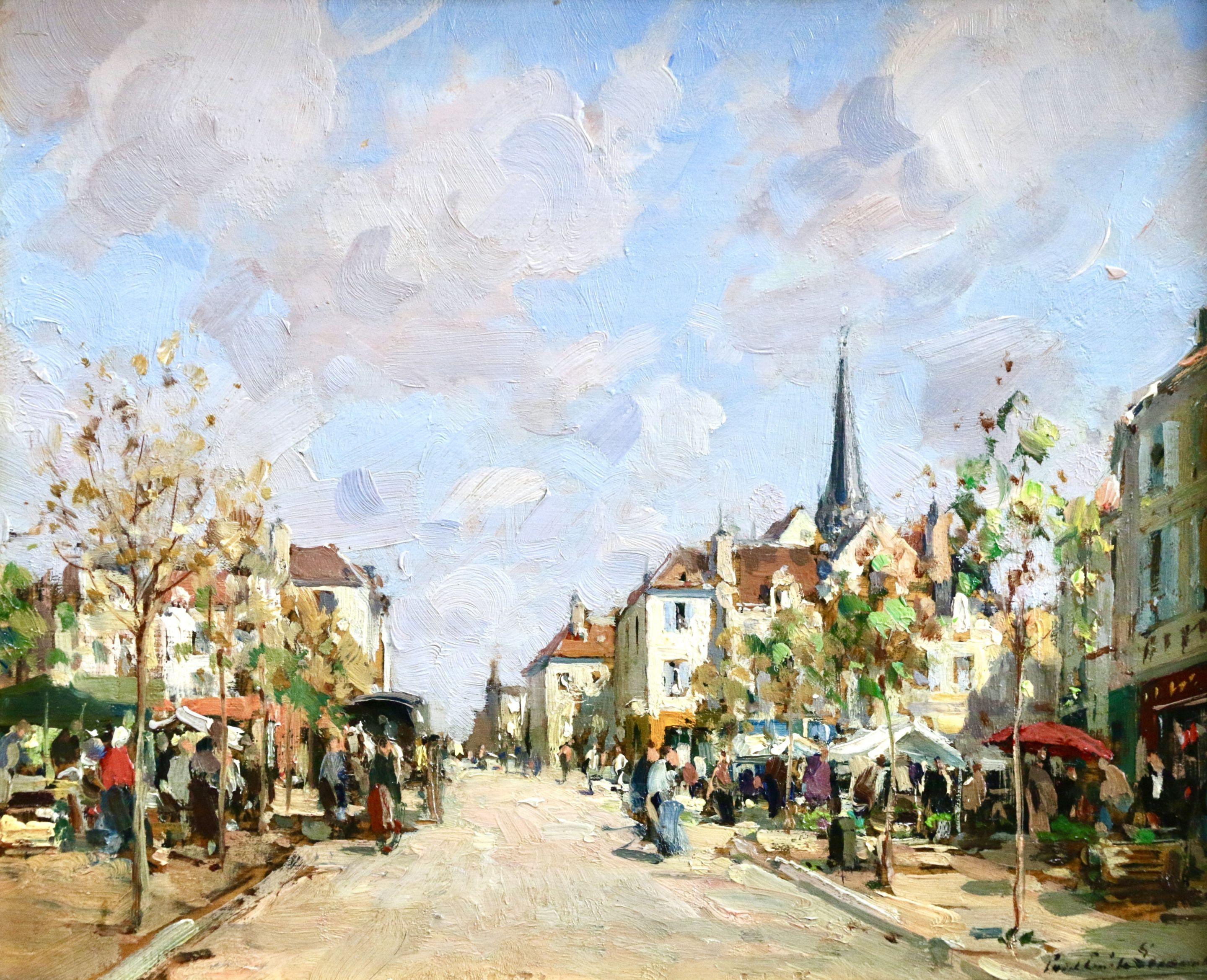 Market Day - 19th Century Oil, Figures in Street Scene Landscape by Paul Lecomte 1