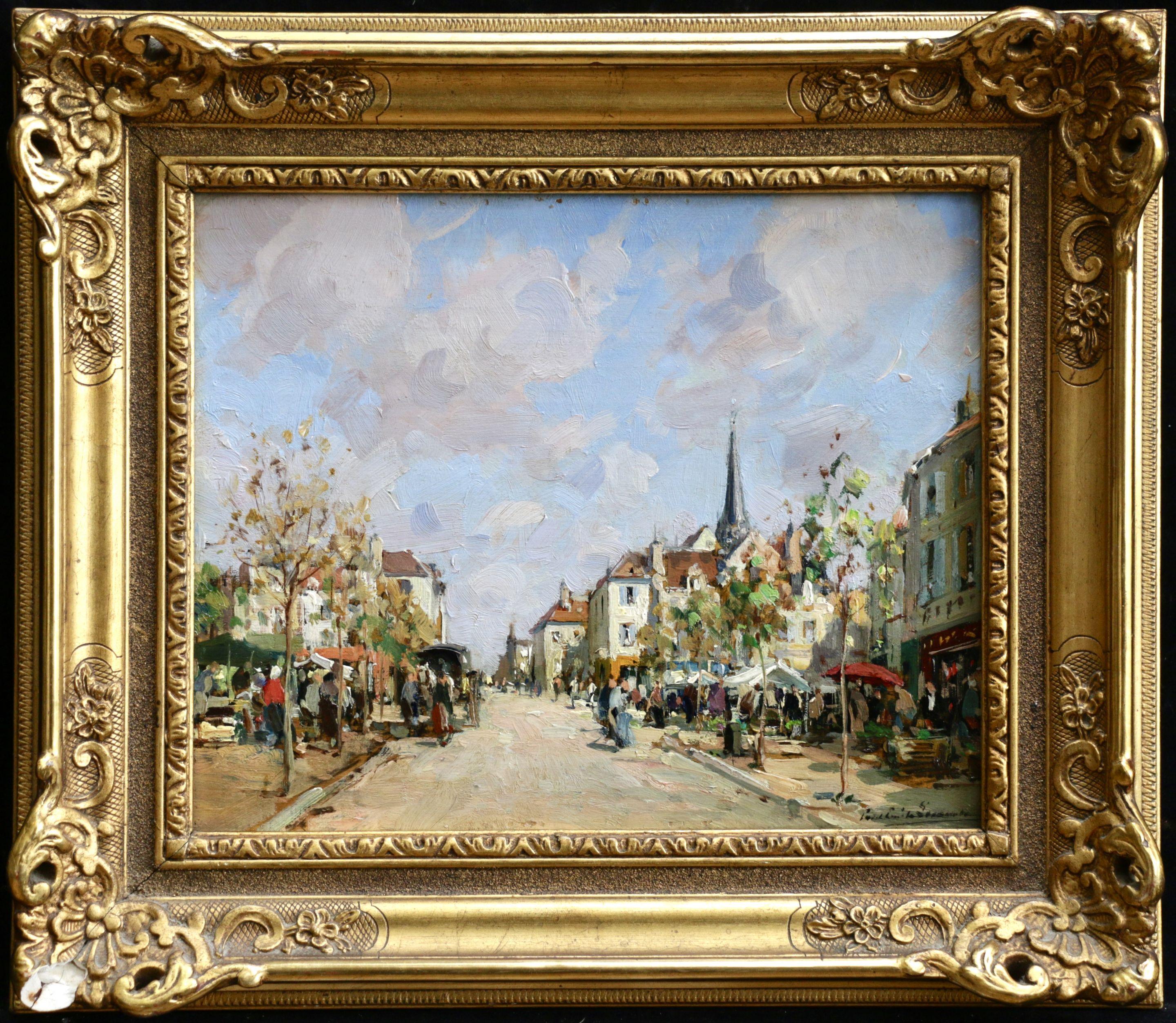 Paul Emile Lecomte Figurative Painting - Market Day - 19th Century Oil, Figures in Street Scene Landscape by Paul Lecomte
