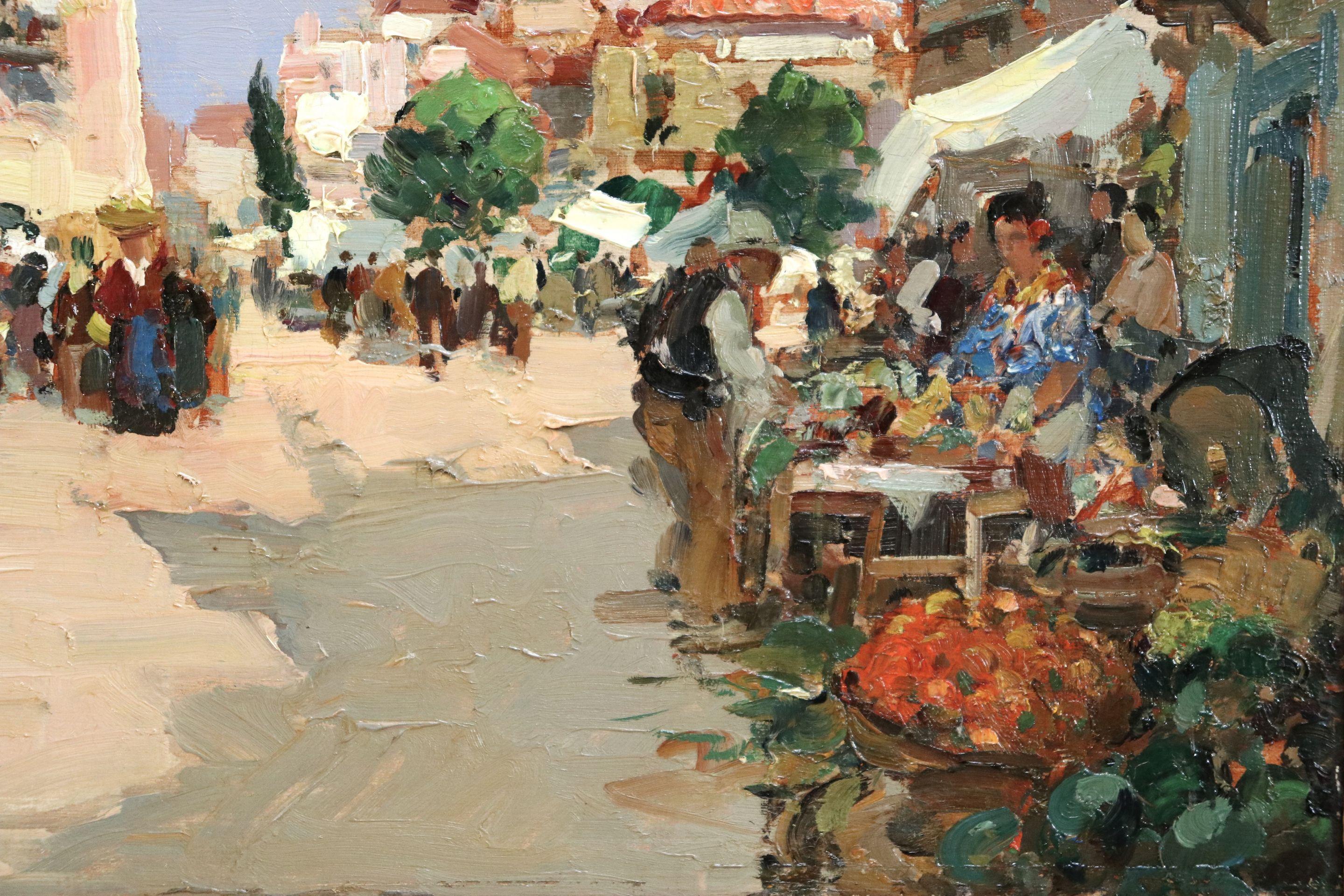 Market Day - 20th Century Oil, Figures in Landscape by Paul Emile Lecomte 2