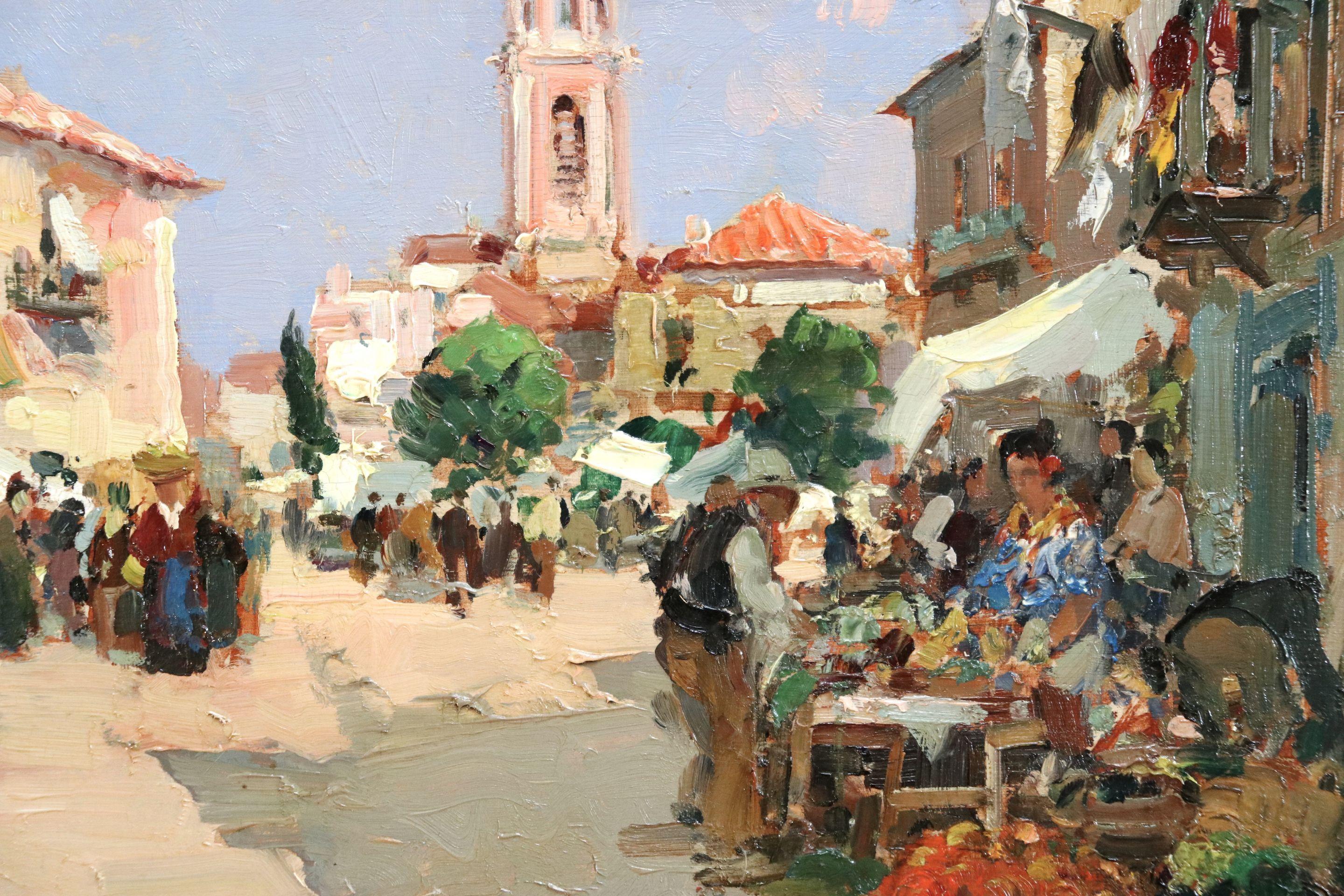 Market Day - 20th Century Oil, Figures in Landscape by Paul Emile Lecomte 3