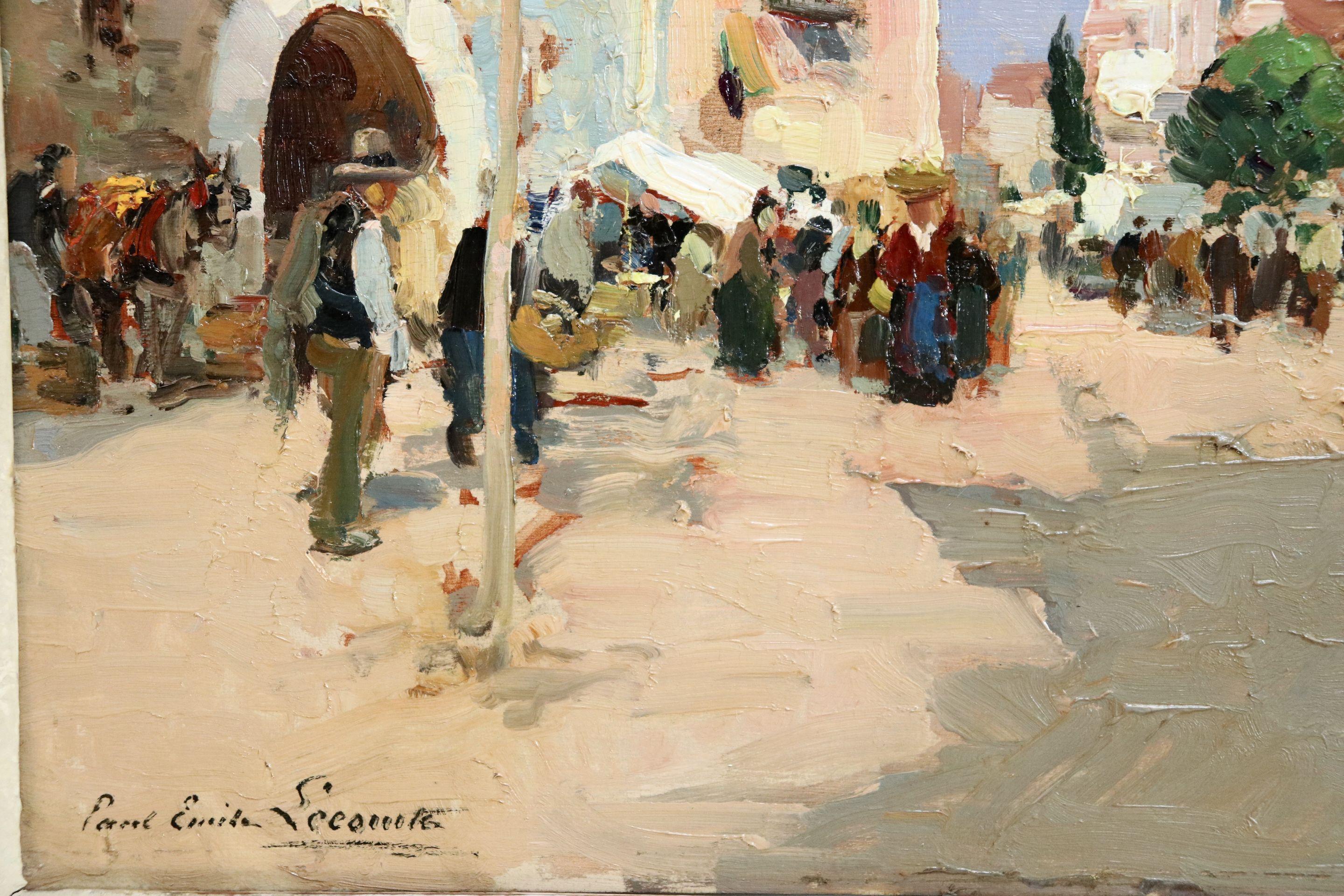 Market Day - 20th Century Oil, Figures in Landscape by Paul Emile Lecomte 4