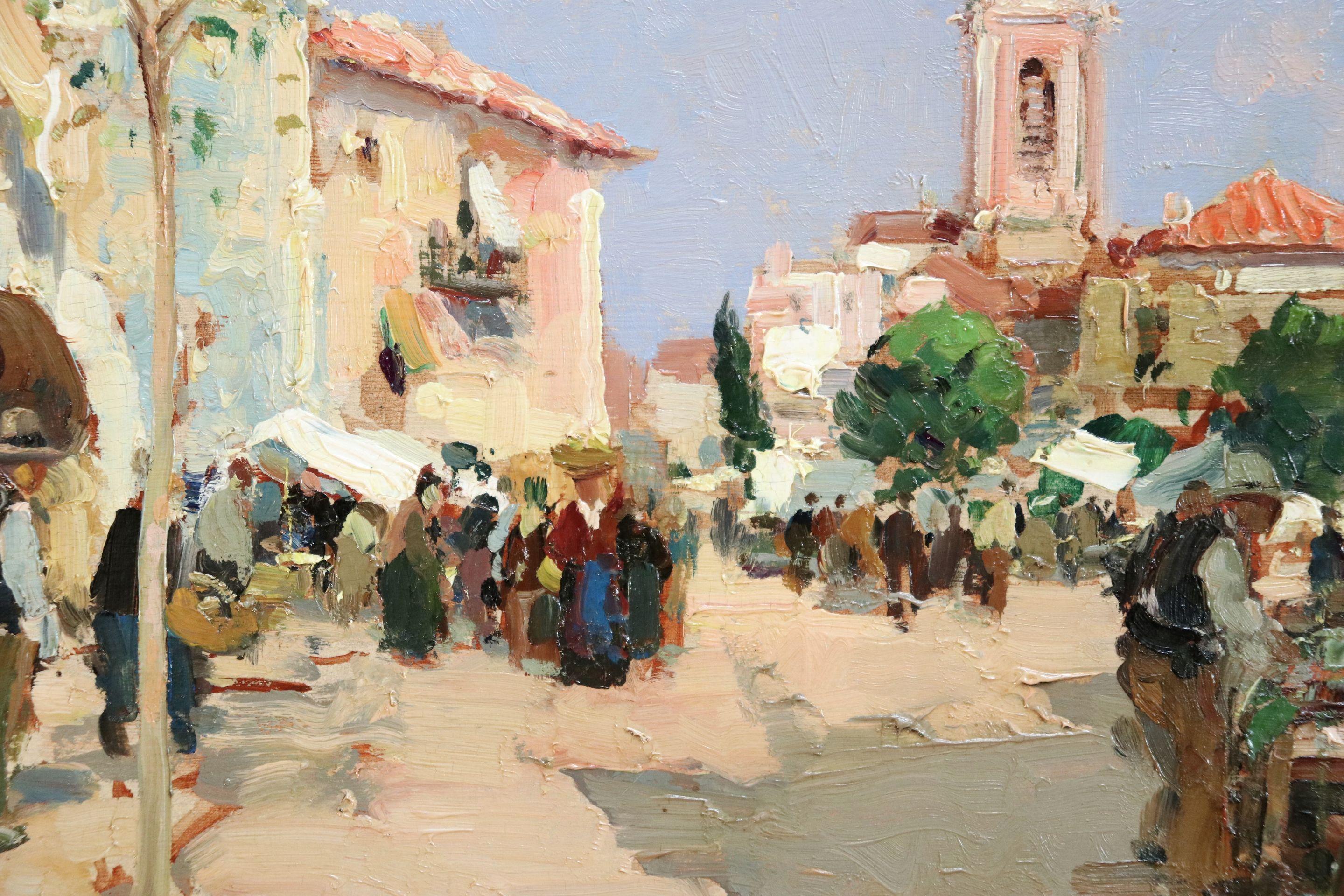 Market Day - 20th Century Oil, Figures in Landscape by Paul Emile Lecomte 5