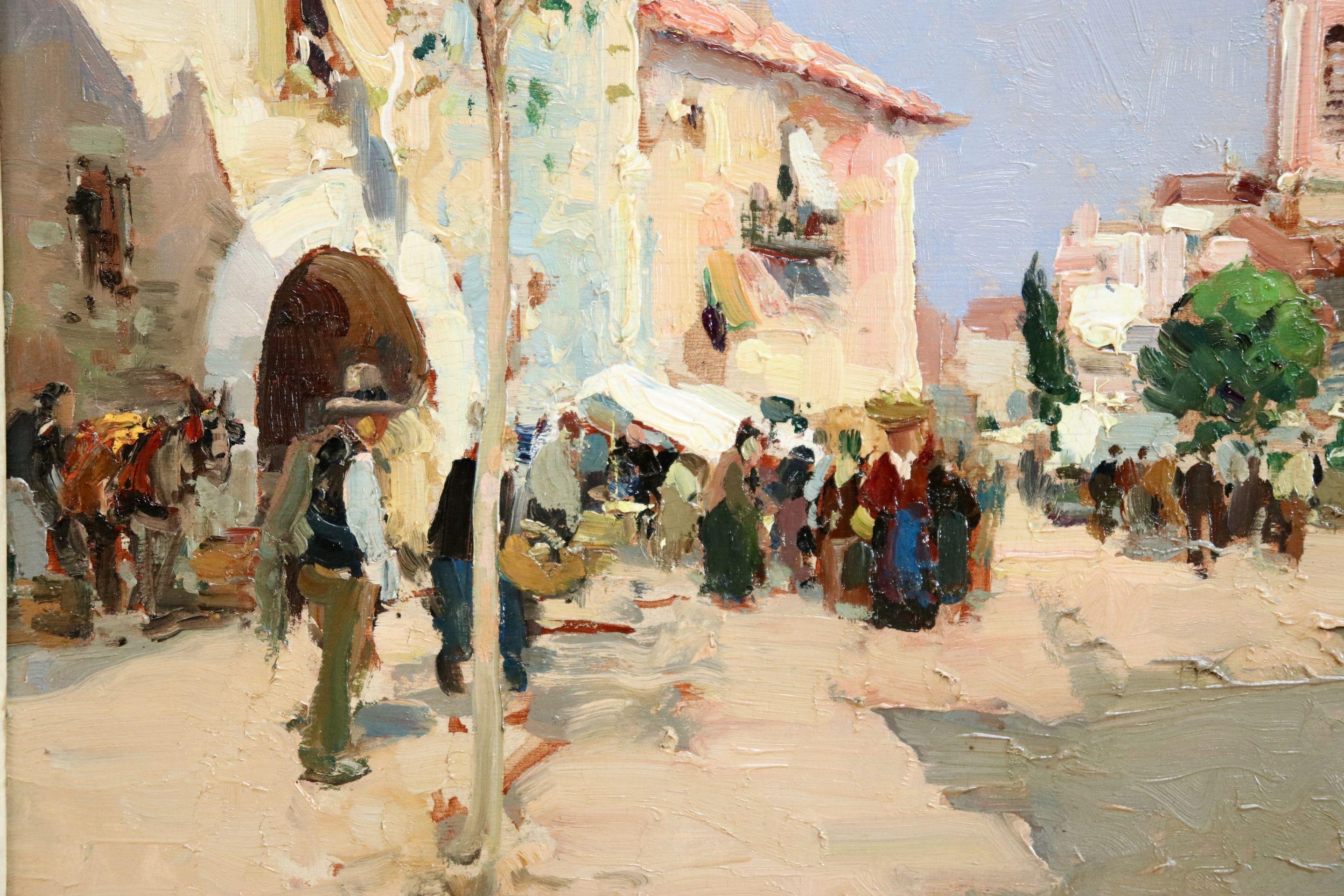 Market Day - 20th Century Oil, Figures in Landscape by Paul Emile Lecomte 6