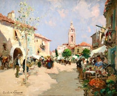 Market Day - 20th Century Oil, Figures in Landscape by Paul Emile Lecomte