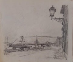 Paul emile Lecomte - study of the quais by the river - pencil - signed.