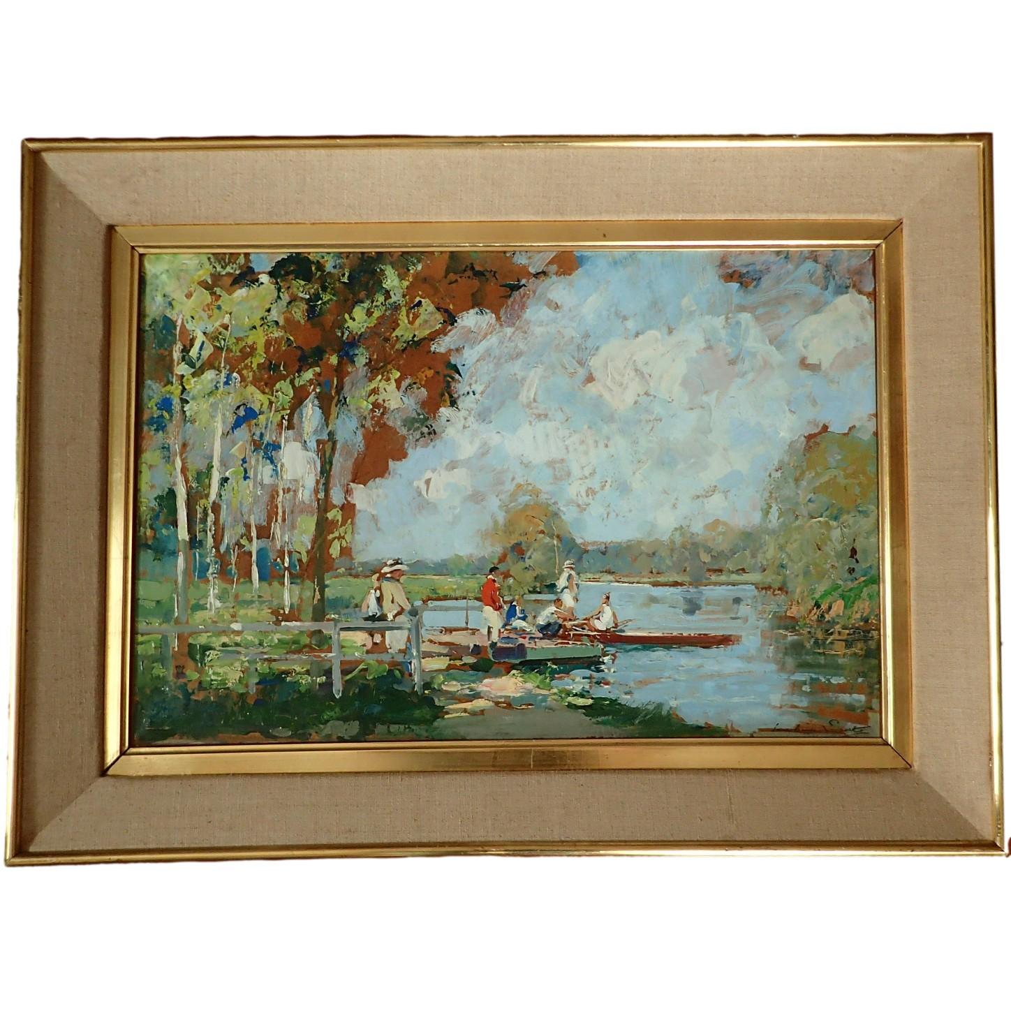 Paul Emile Lecomte Landscape Painting - French Impressionist painting of Nautical Pleasures