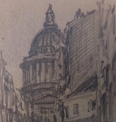 Paul emile Lecomte Paris - vue animée du Panthéon - crayon sur carton.