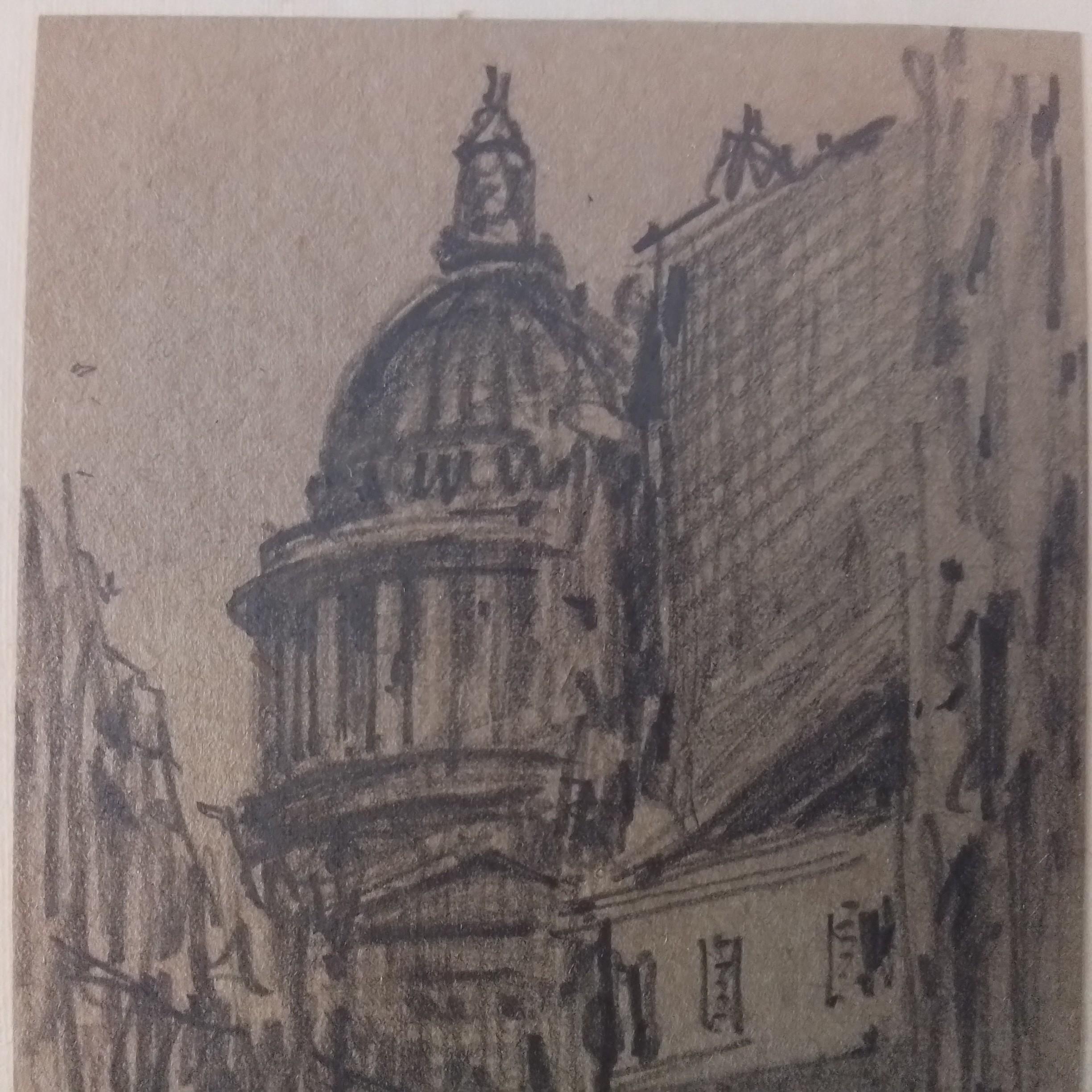 Paul Emile Lecomte. Parigi - vista animata del Pantheon - matita su cartone. in vendita 2