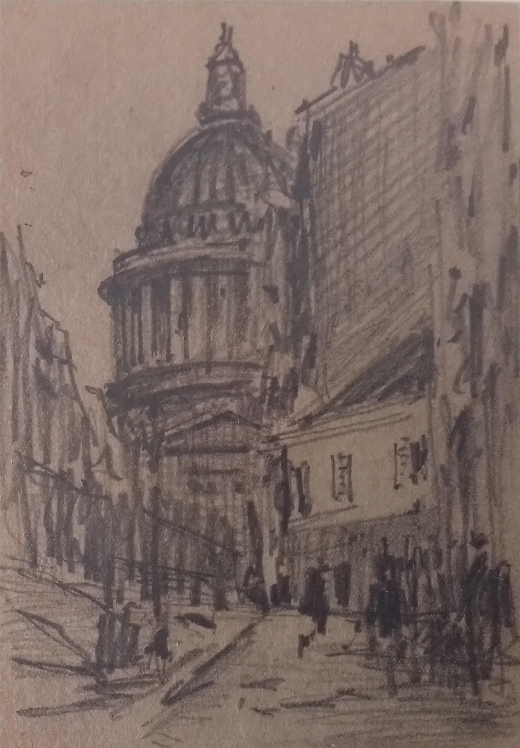 Paul Emile Lecomte. Parigi - vista animata del Pantheon - matita su cartone. in vendita 4