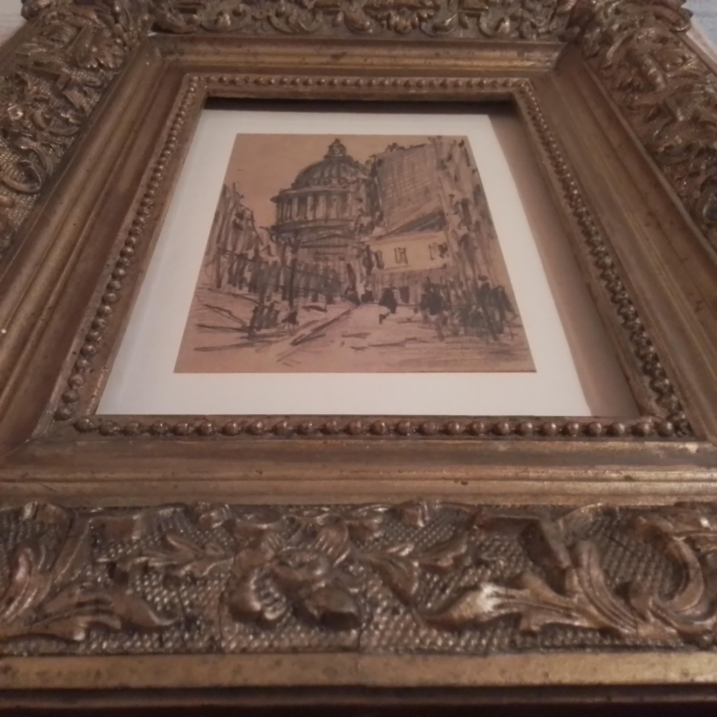 Paul Emile Lecomte. Parigi - vista animata del Pantheon - matita su cartone. in vendita 8