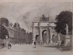 Paul emile Lecomte. Paris -The Carrousel and the Louvre pencil on paper, signed
