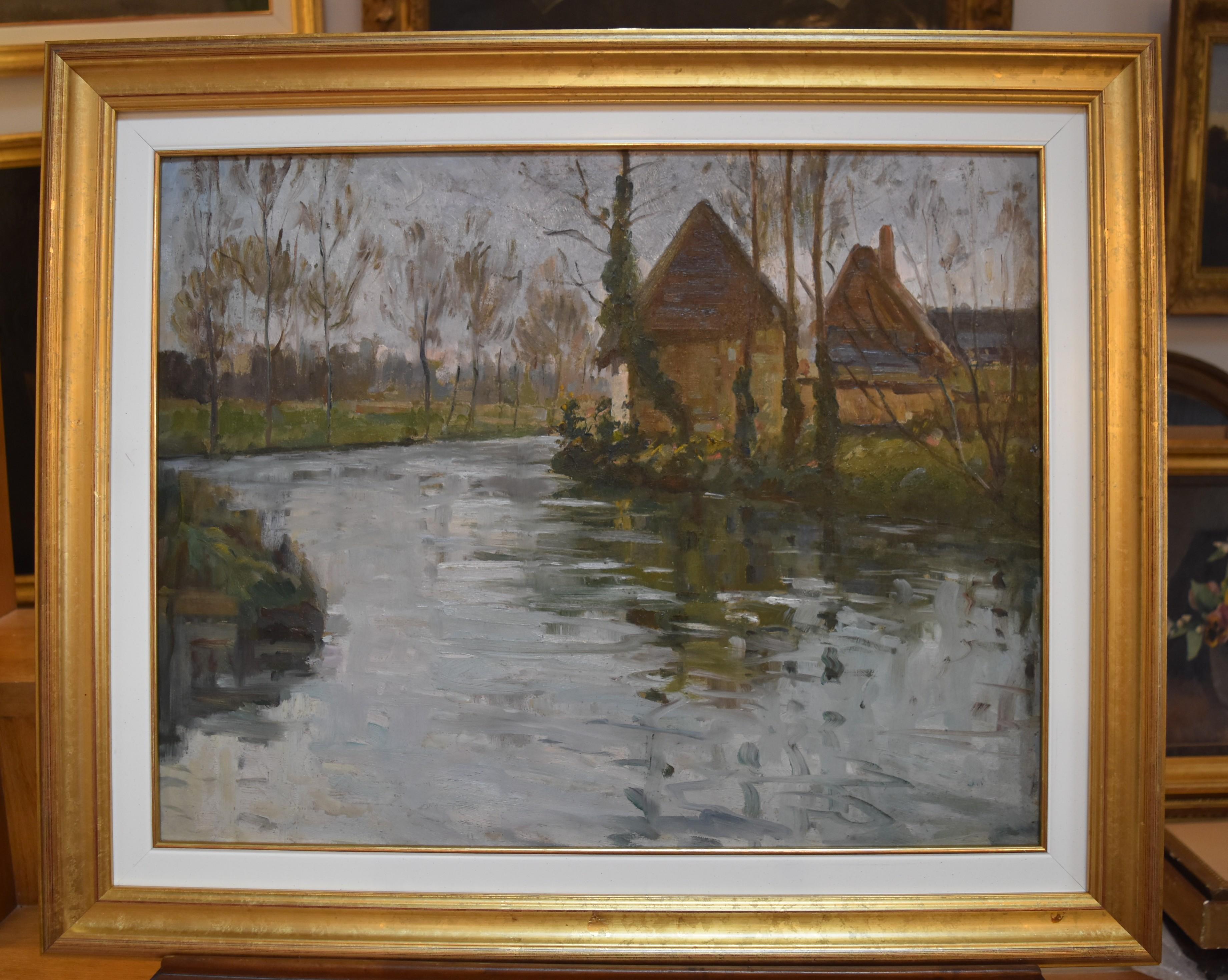 Paul Emile Lecomte (1877-1950)  A river landscape, Oil on panel 1