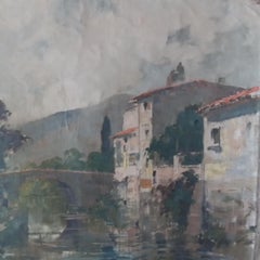 Historische französische Landschaftsmalerei, Öl auf Leinwand, signiert, 52 × 65 cm