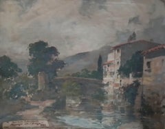 Historische französische Landschaftsmalerei, Öl auf Leinwand, signiert, 52 × 65 cm