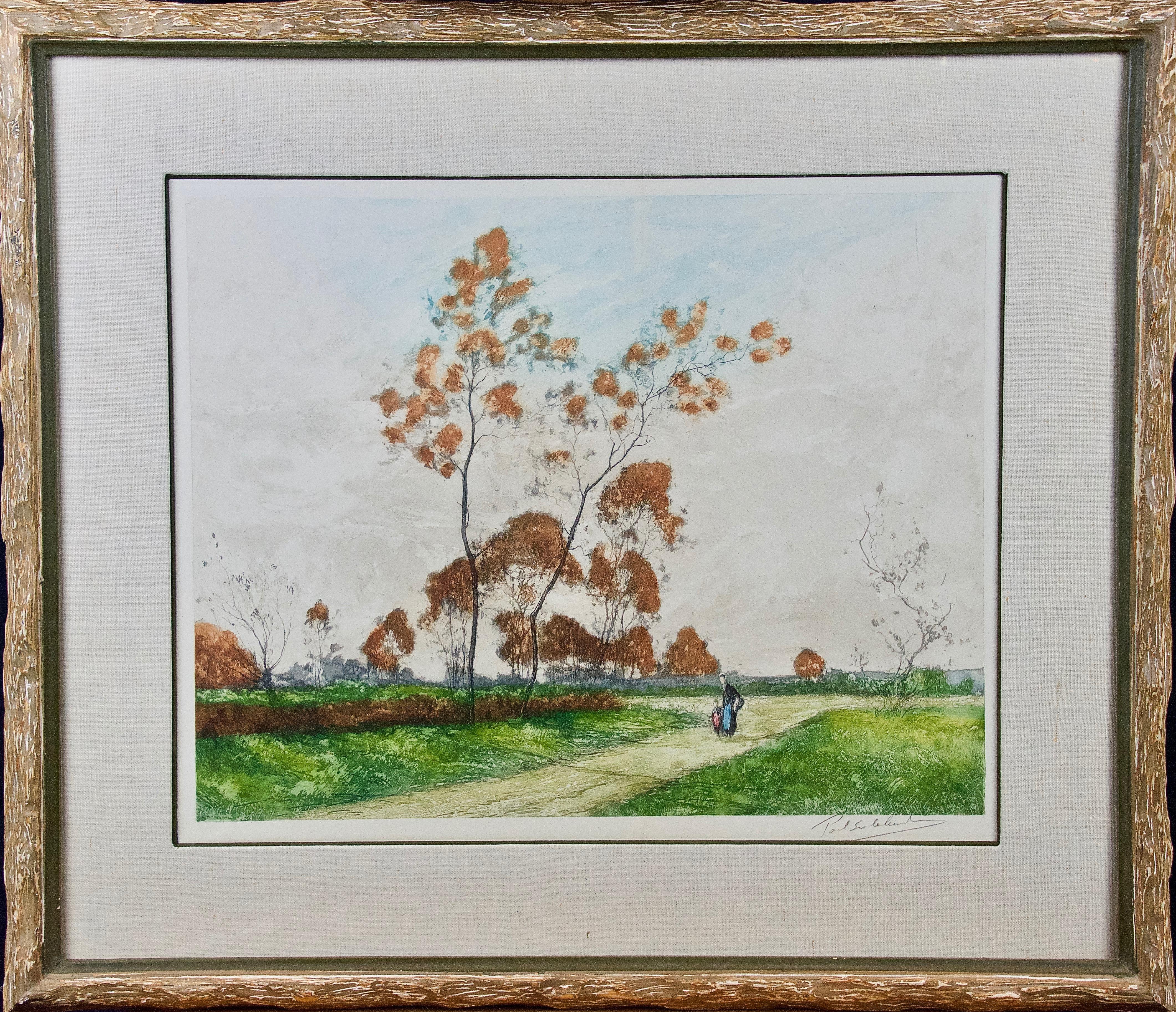 A Signed Etching of a Pastoral Scene in Picardy, France by Paul Emile Lecomte