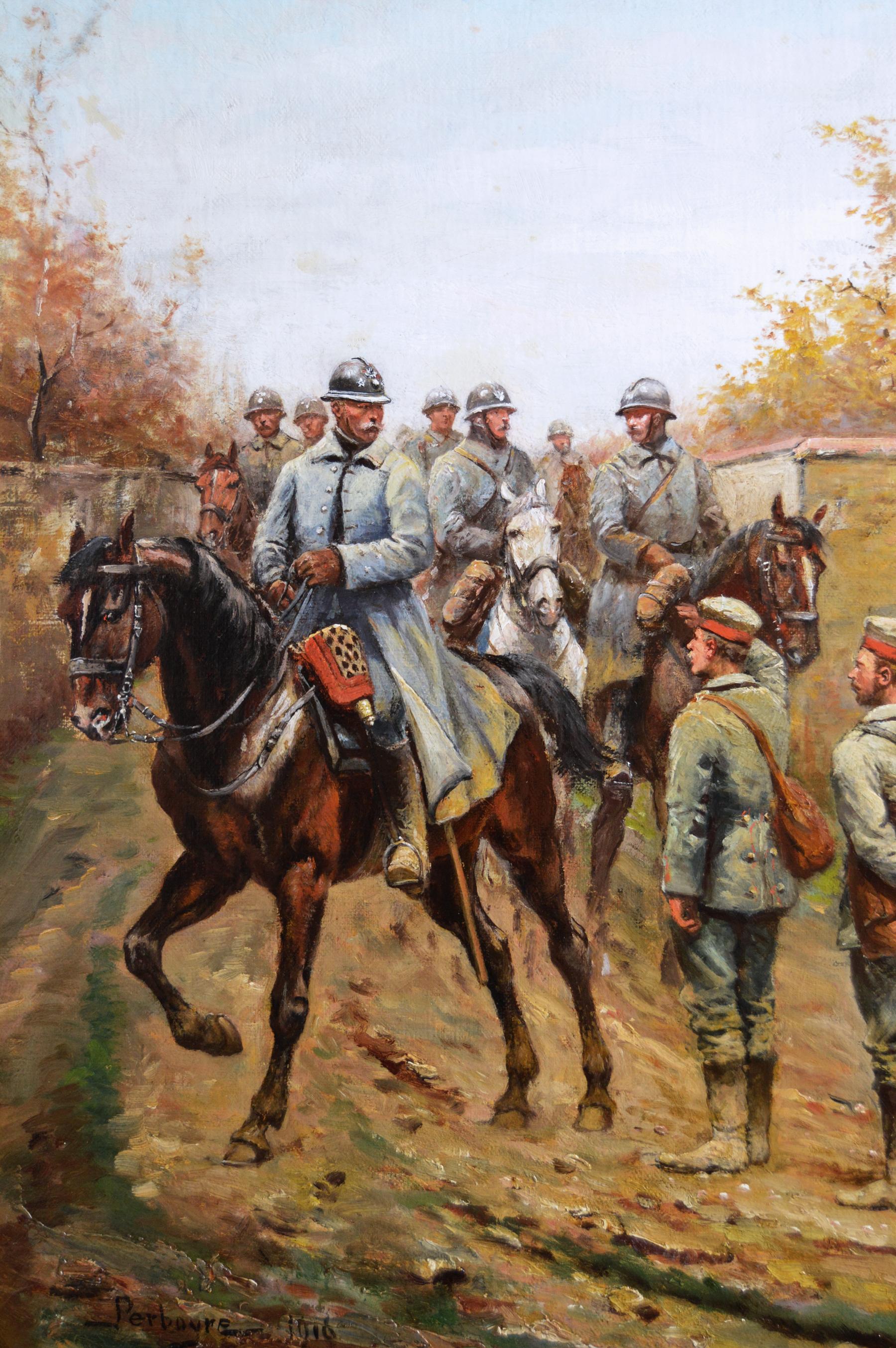 Militarisches Ölgemälde aus dem Zweiten Weltkrieg mit französischen und deutschen Soldaten  (Viktorianisch), Painting, von Paul Emile Léon Perboyre