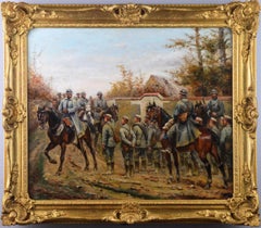 Antique Military WW1 oil painting of French & German Soldiers 
