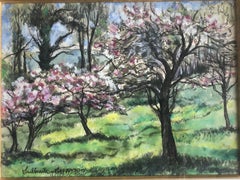 Cherry Blossom Trees Impressionist Landscape