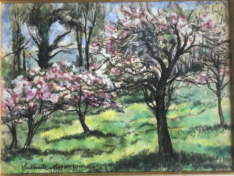  Cherry Blossom Trees Impressionist Landscape - Post-Impressionist Mixed Media Art by Paul Emile Pissarro