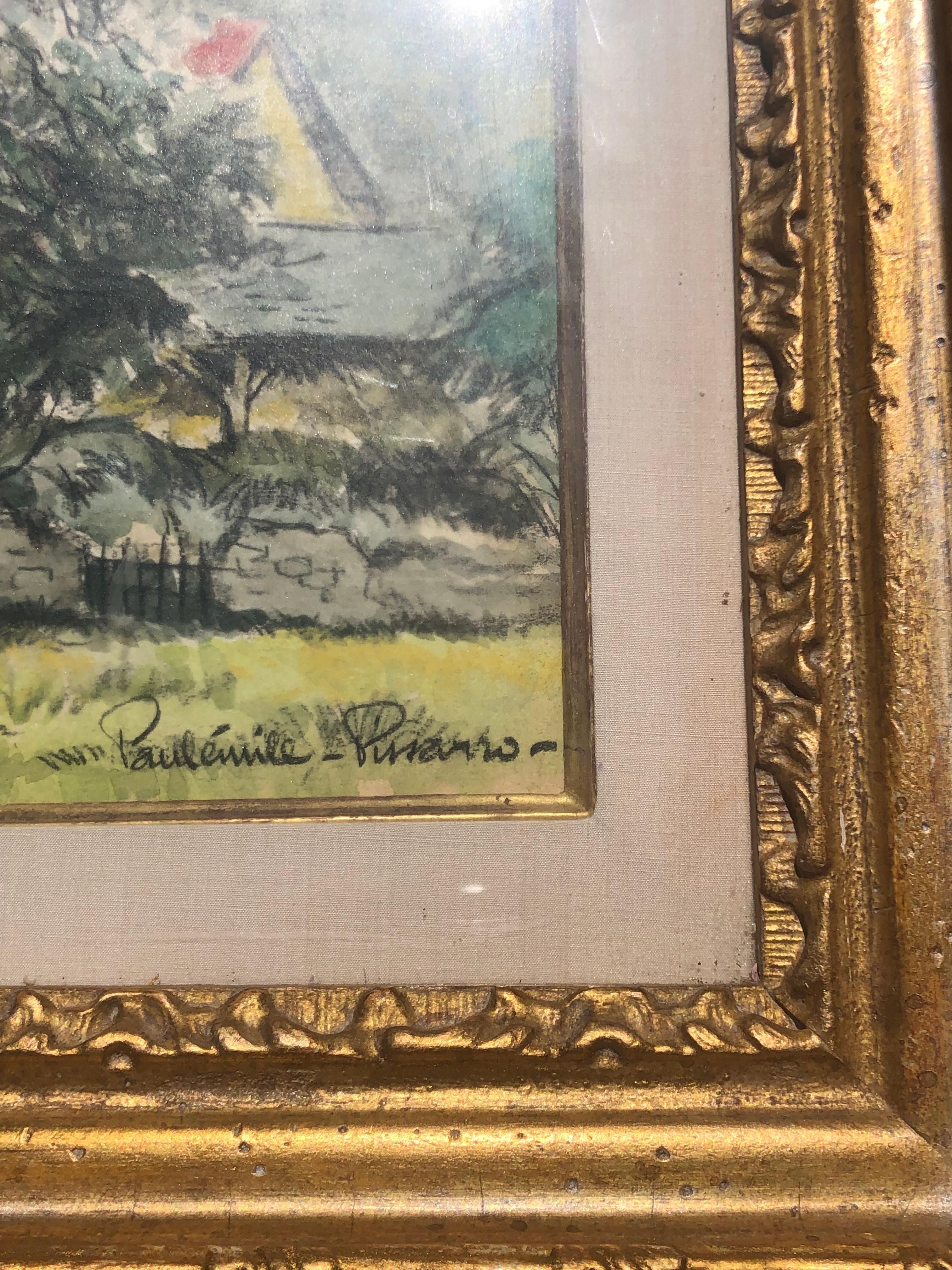   Treis en fleurs impressionniste français - Marron Landscape Painting par Paul Emile Pissarro