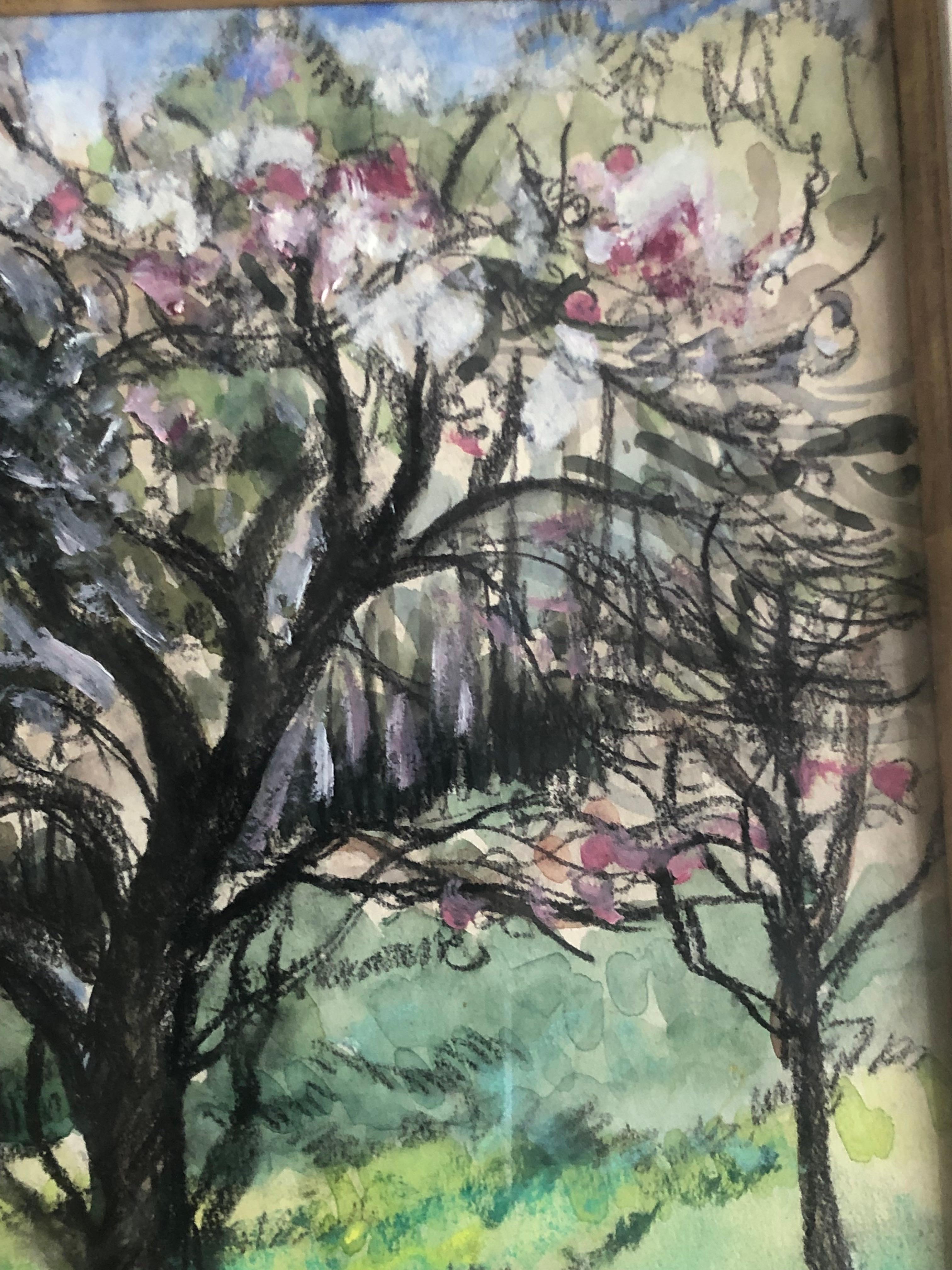 Cherry Blossom Trees Impressionist Landscape - Post-Impressionist Mixed Media Art by Paul Emile Pissarro