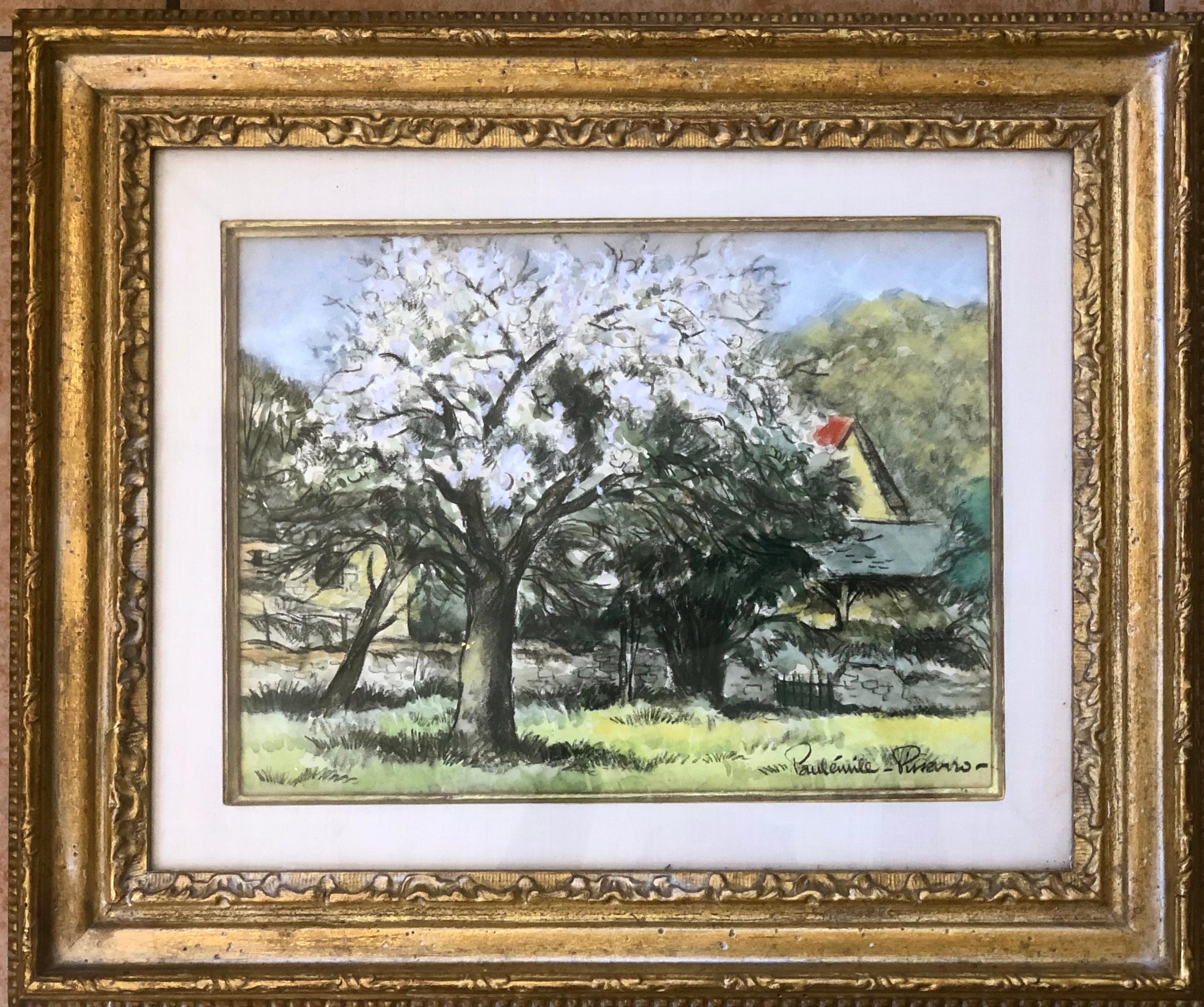 Paul Emile Pissarro Landscape Painting -   Blooming Trees French Impressionist