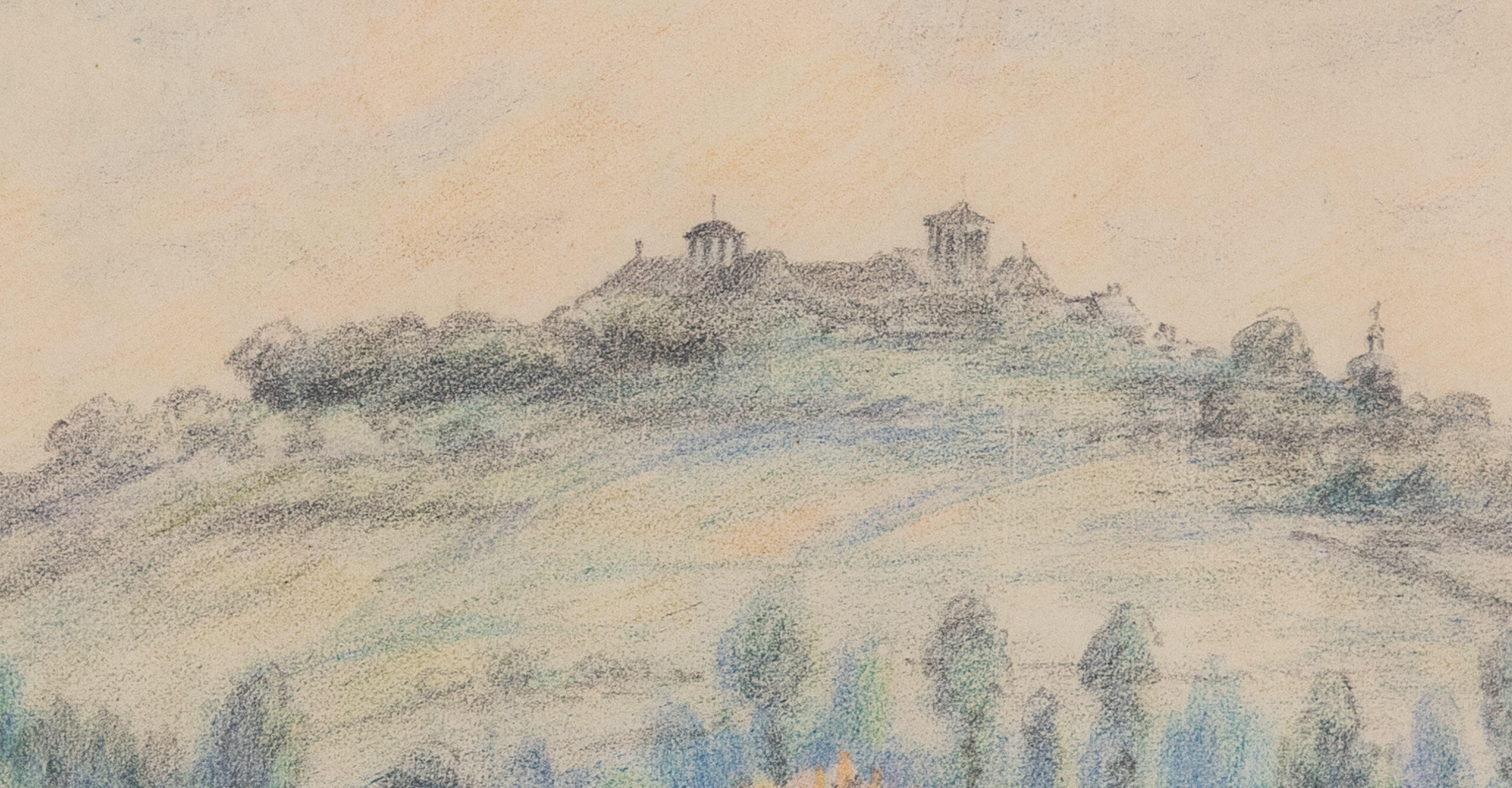 Meules de foin di Paulémile Pissarro (1884-1972)
Grafite e pastello colorato su carta
19,5 x 25 cm (7 ⁵/₈ x 9 ⁷/₈ pollici)
Firmato in basso a sinistra, Paulémile. Pissarro.

Quest'opera è accompagnata da un certificato di autenticità di Lélia
