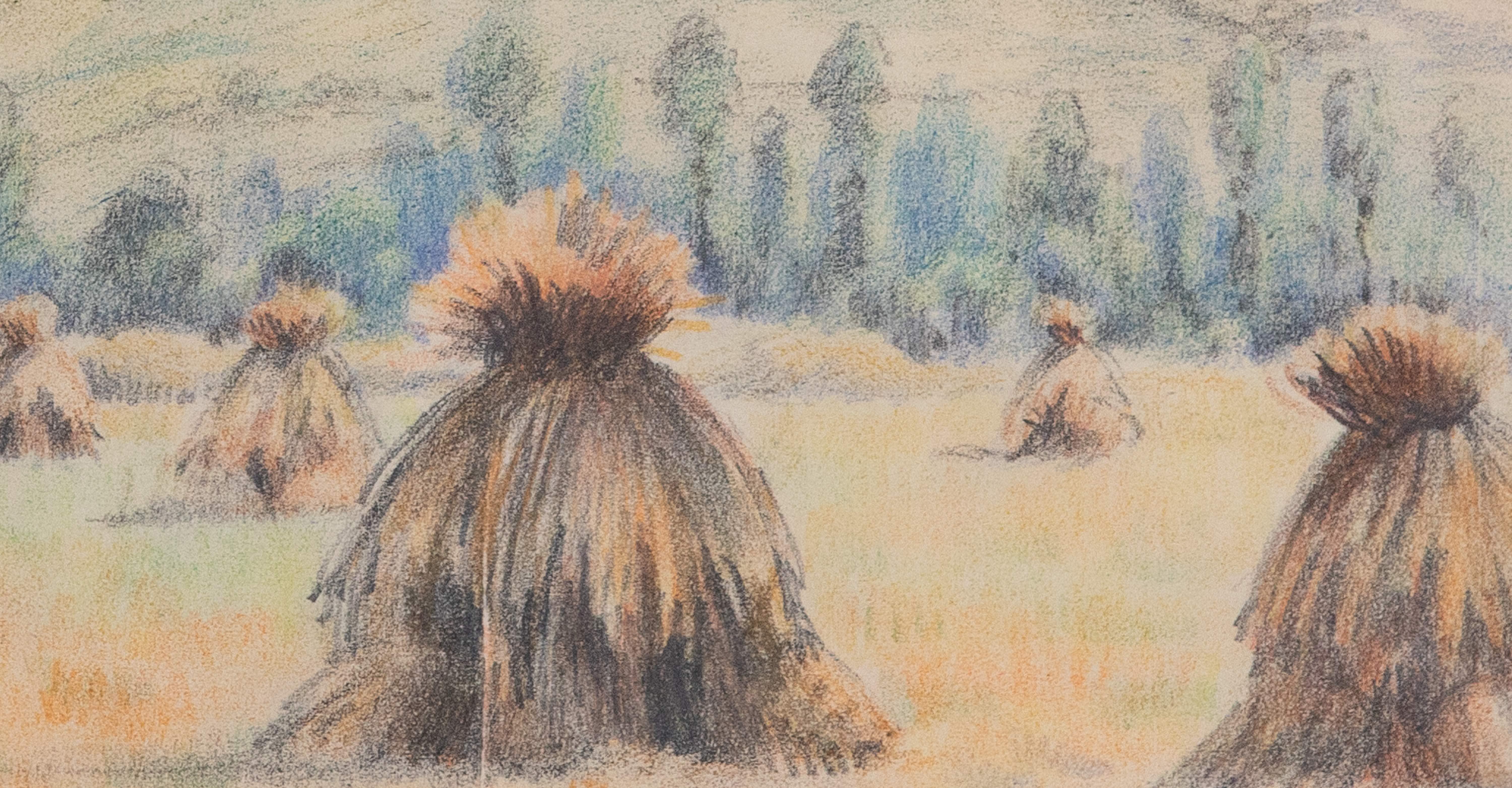 Meules de foin di Paulémile Pissarro - Disegno di paesaggio in vendita 1
