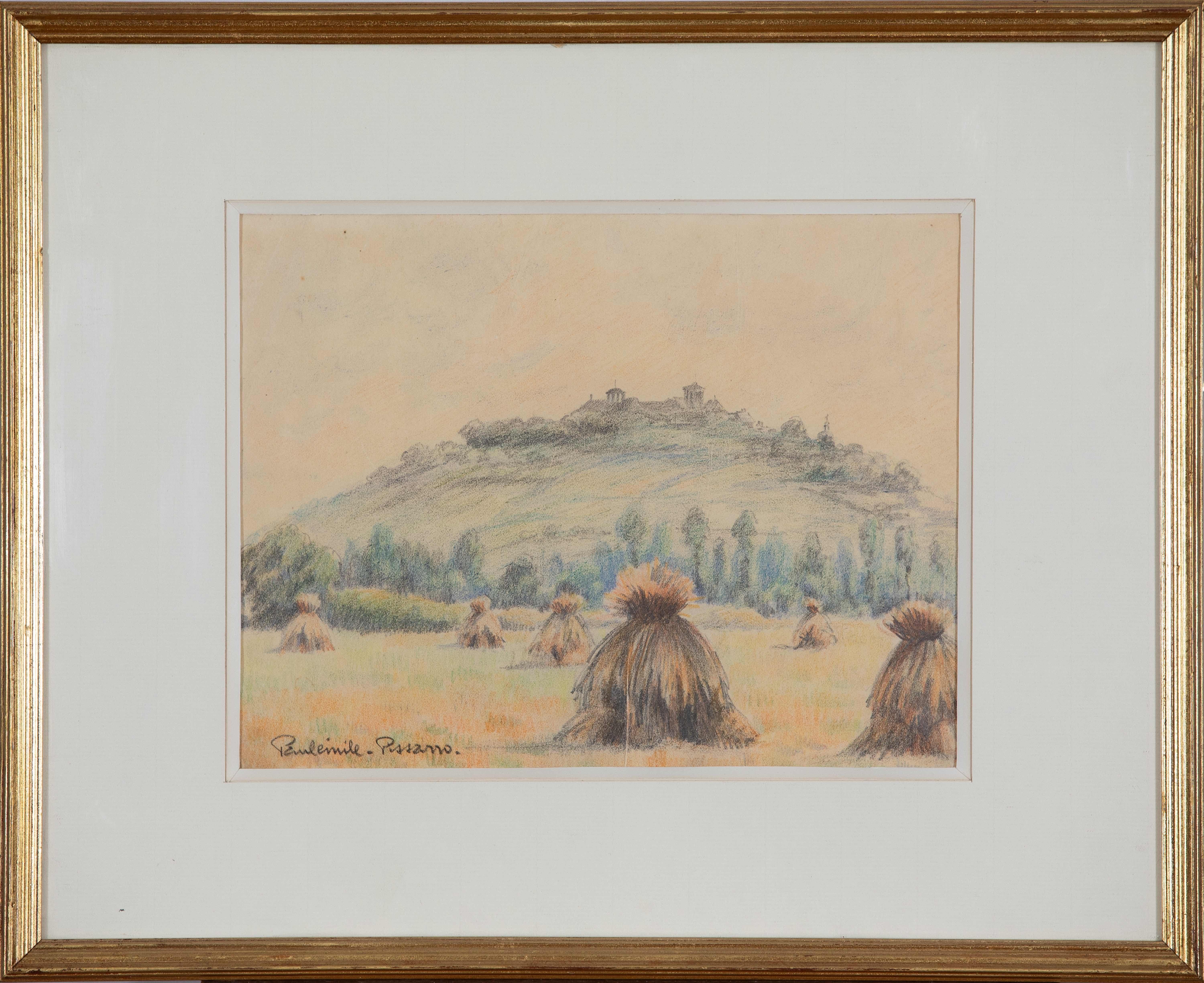 Meules de foin di Paulémile Pissarro - Disegno di paesaggio in vendita 2