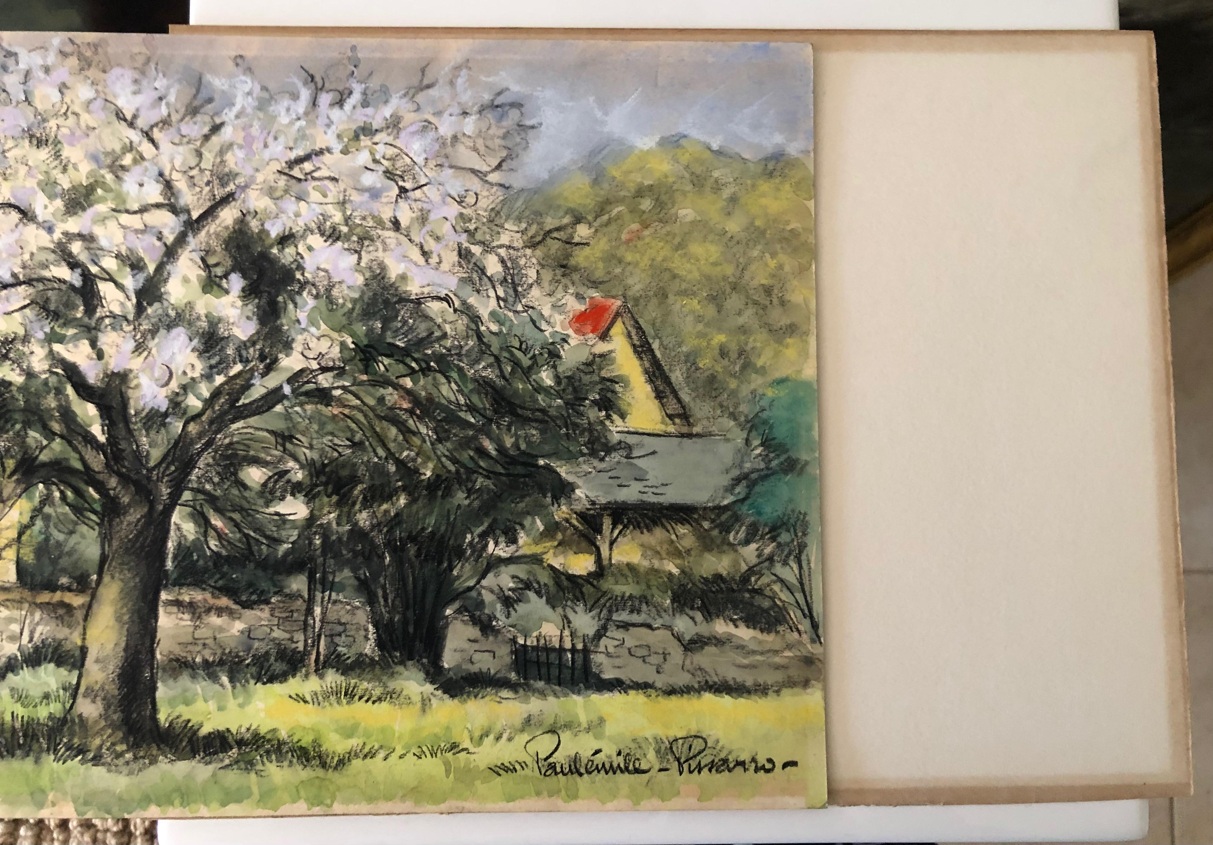 Landscape with Blooming Trees
Paul-Emile Pissarro  1884-1972 French
Paper size 9.5x12.5 under glass framed 12x16x1 signed, very good condition. The backing was replaced to a new acid free paper board.
 Paulémile Pissarro, Camille’s youngest son, was