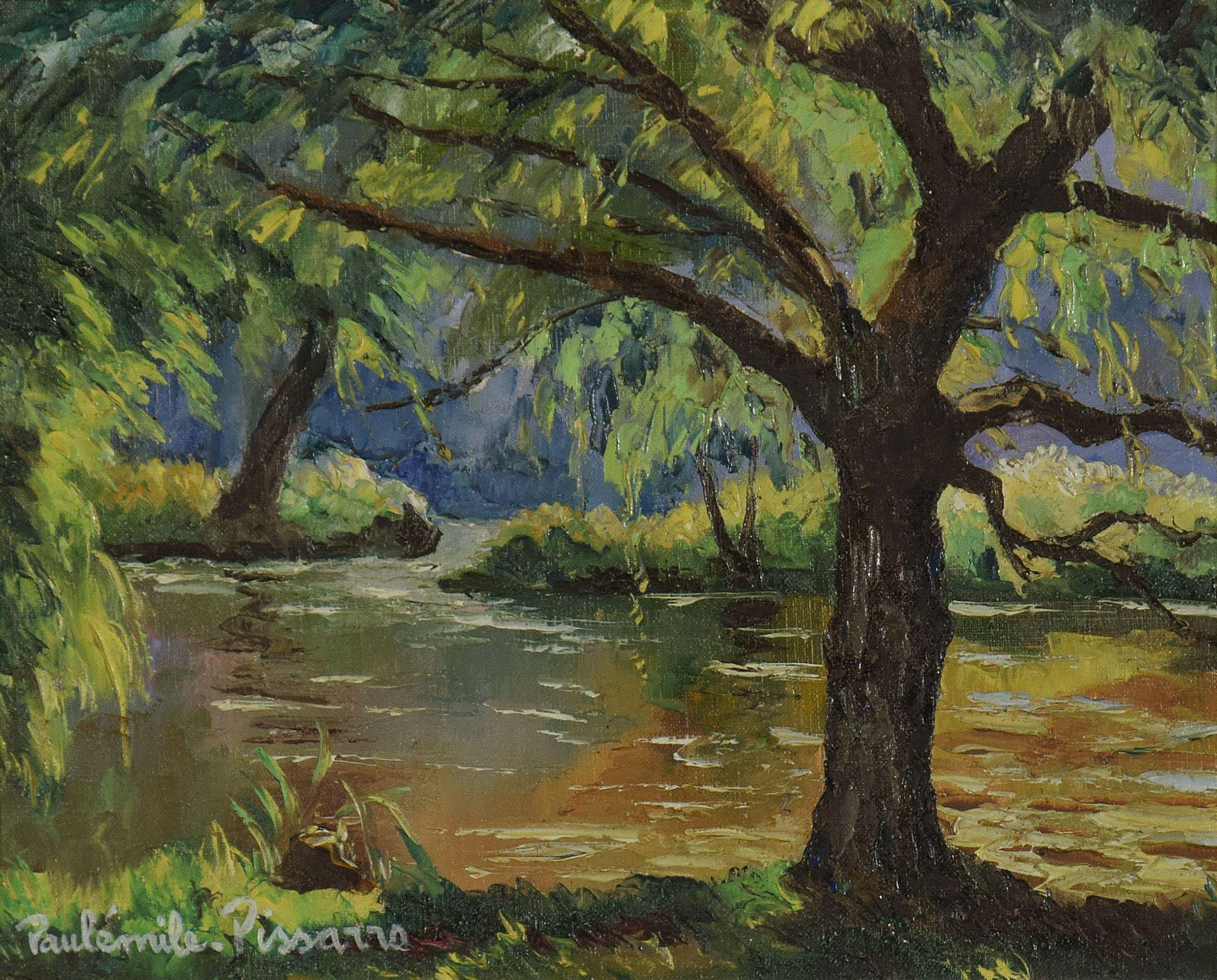 Bord de l'Orne by Paulémile Pissarro - Post Impressionist landscape/waterscape - Painting by Paul Emile Pissarro