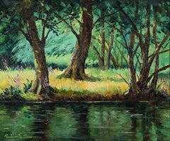 Bord de Riviere Soleil Couchant de Paulémile Pissarro - Paisaje, pintura al óleo