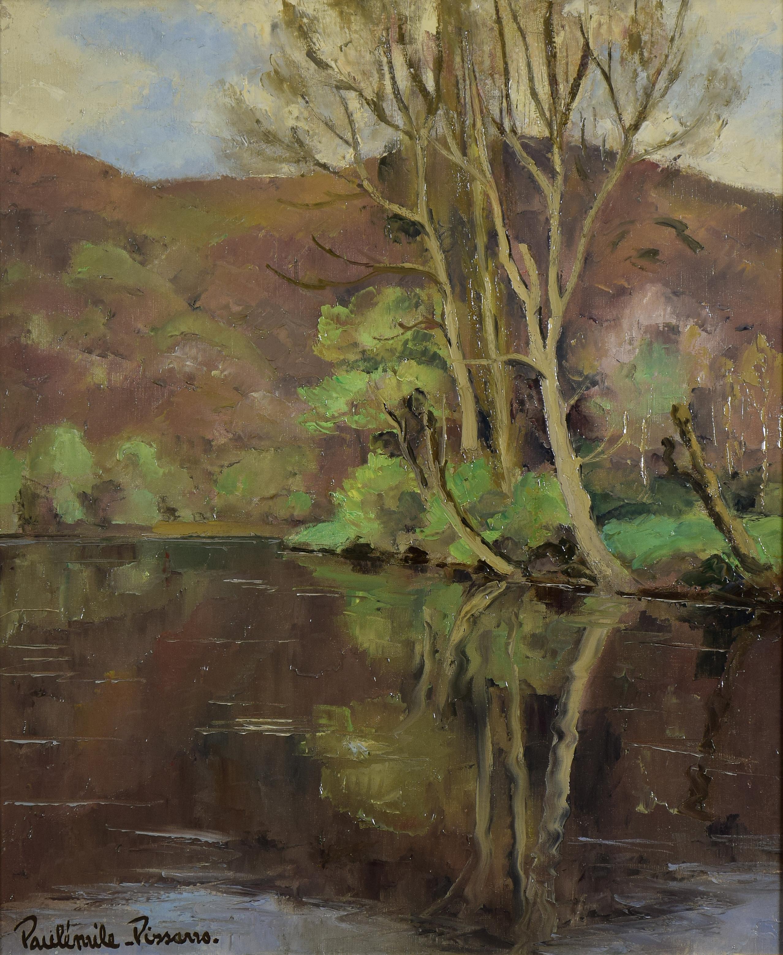 Cantepie en Avril by PAULÉMILE PISSARRO - Oil, Post-Impressionist, River scene - Painting by Paul Emile Pissarro
