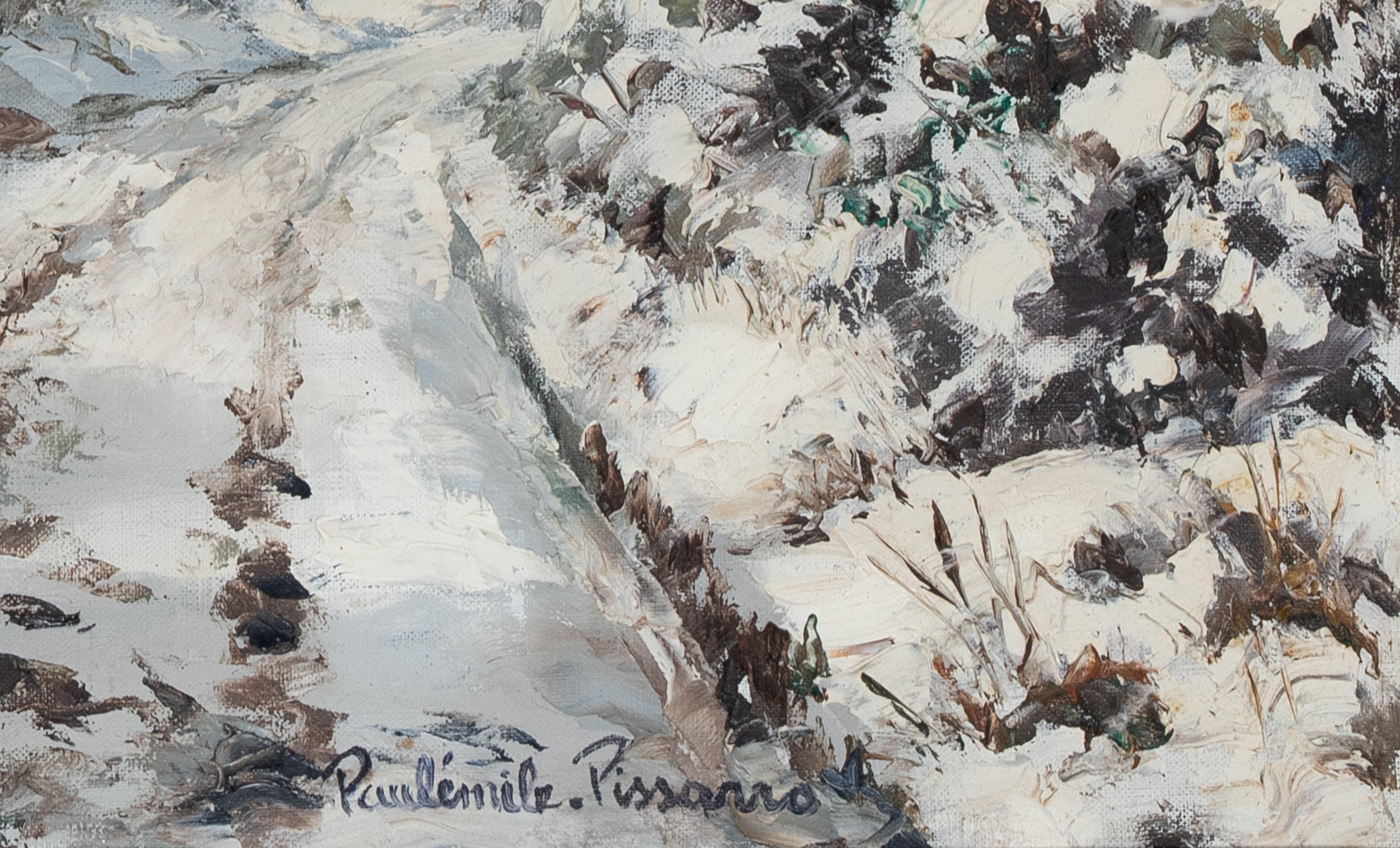 Chemin de Placy par Paulémile Pissarro - Neige, peinture à l'huile - Gris Landscape Painting par Paul Emile Pissarro
