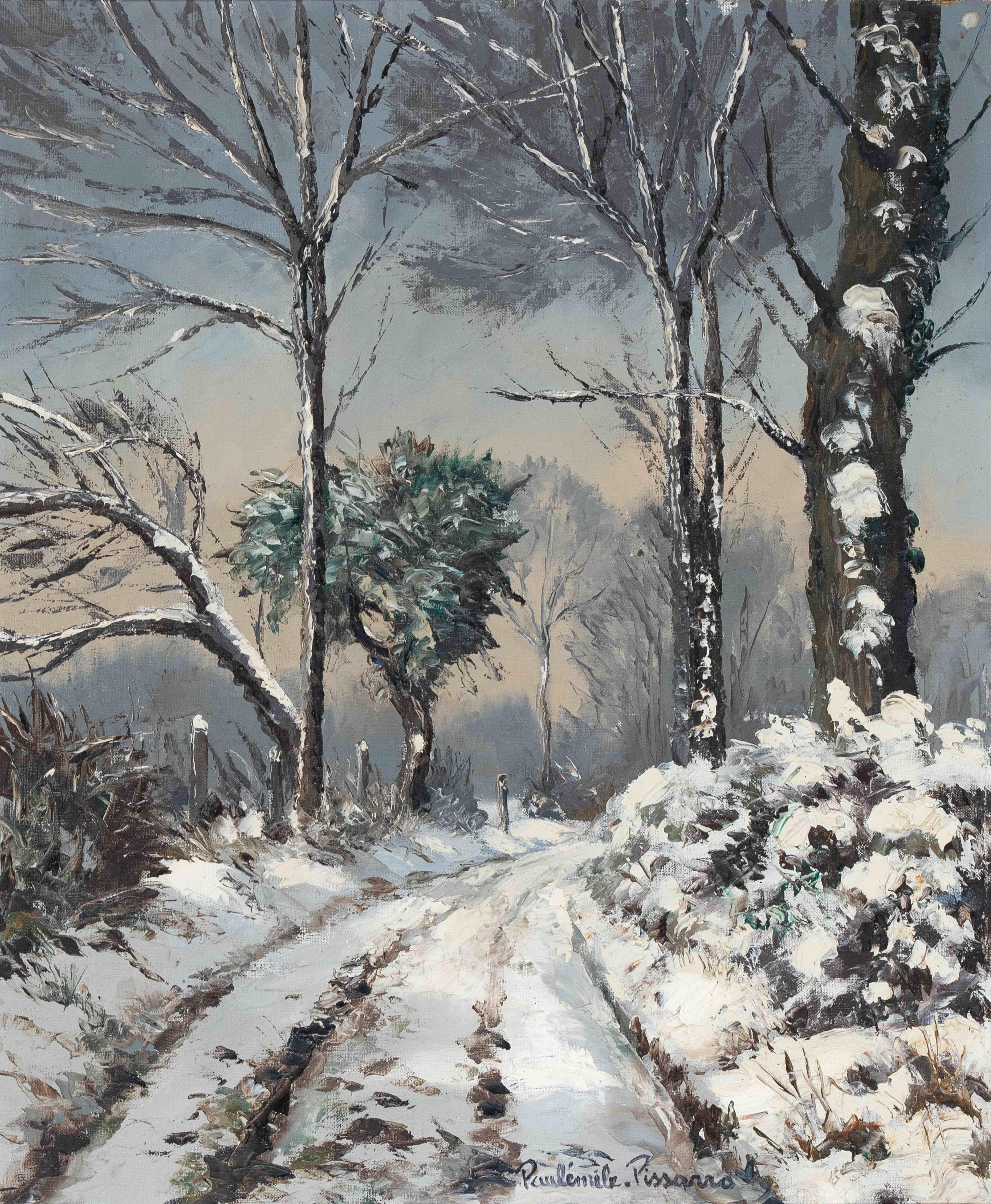 Paul Emile Pissarro Landscape Painting - Chemin de Placy by Paulémile Pissarro - Snow, oil painting