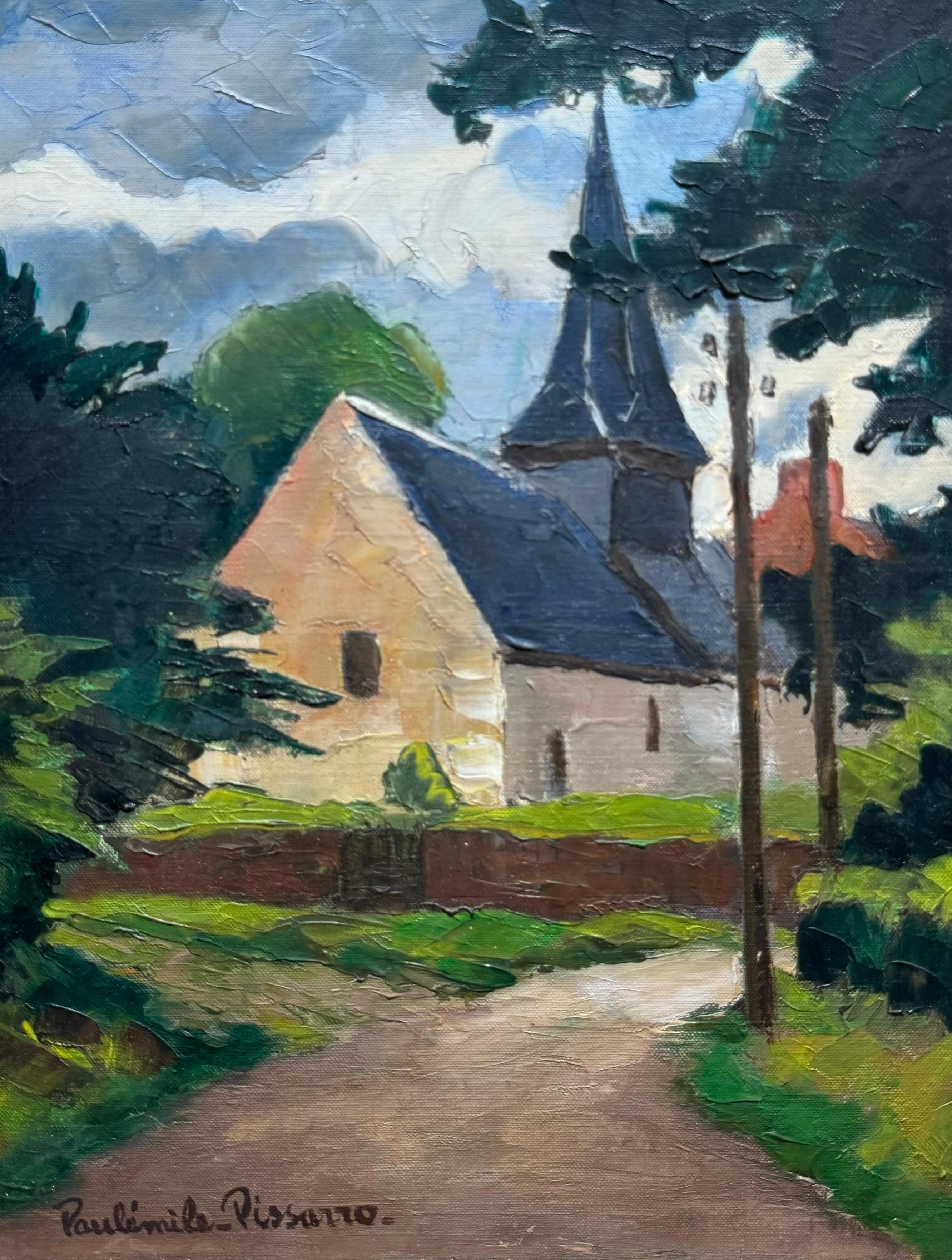 Famous PISSARRO French POST-IMPRESSIONIST “L’entree Village” W/ COA from ARTIST - Post-Impressionist Painting by Paul Emile Pissarro