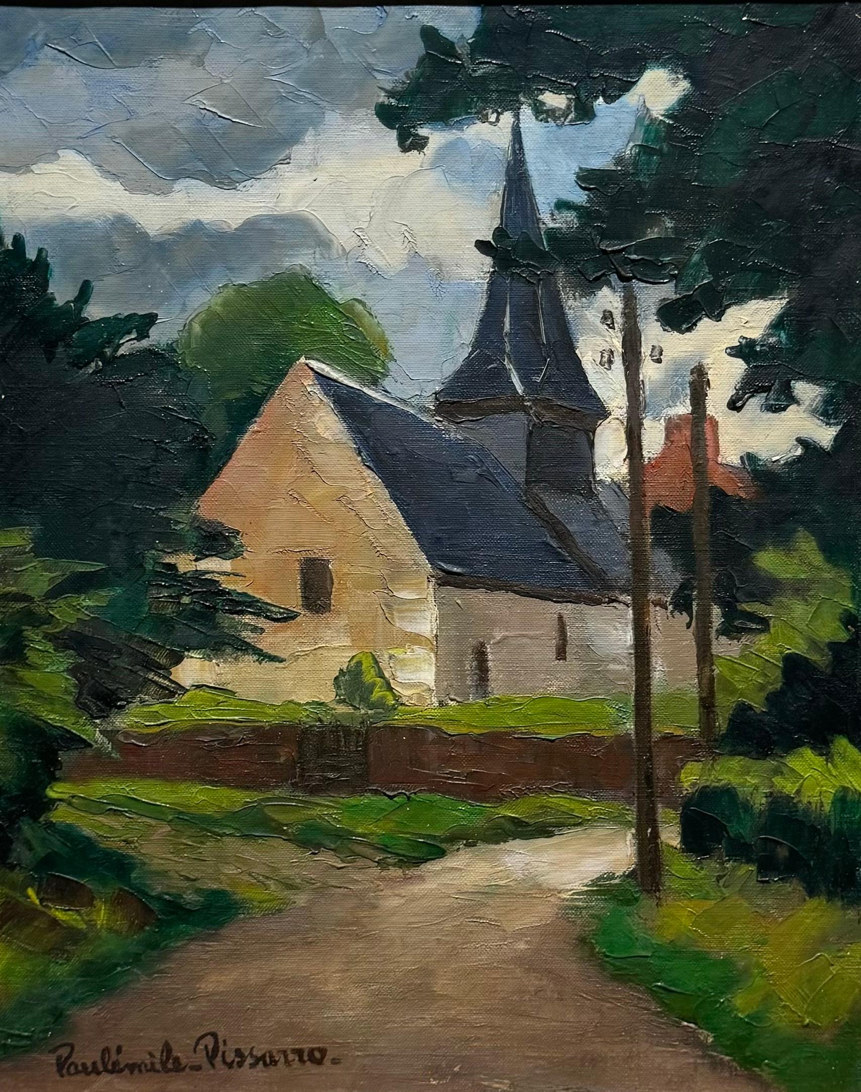 Famous PISSARRO French POST-IMPRESSIONIST “L’entree Village” W/ COA from ARTIST - Brown Landscape Painting by Paul Emile Pissarro